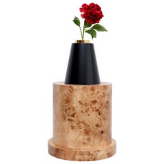 Ettore Sottsass I Limited Edition Vase in Wood and Murano Glass for Flowers