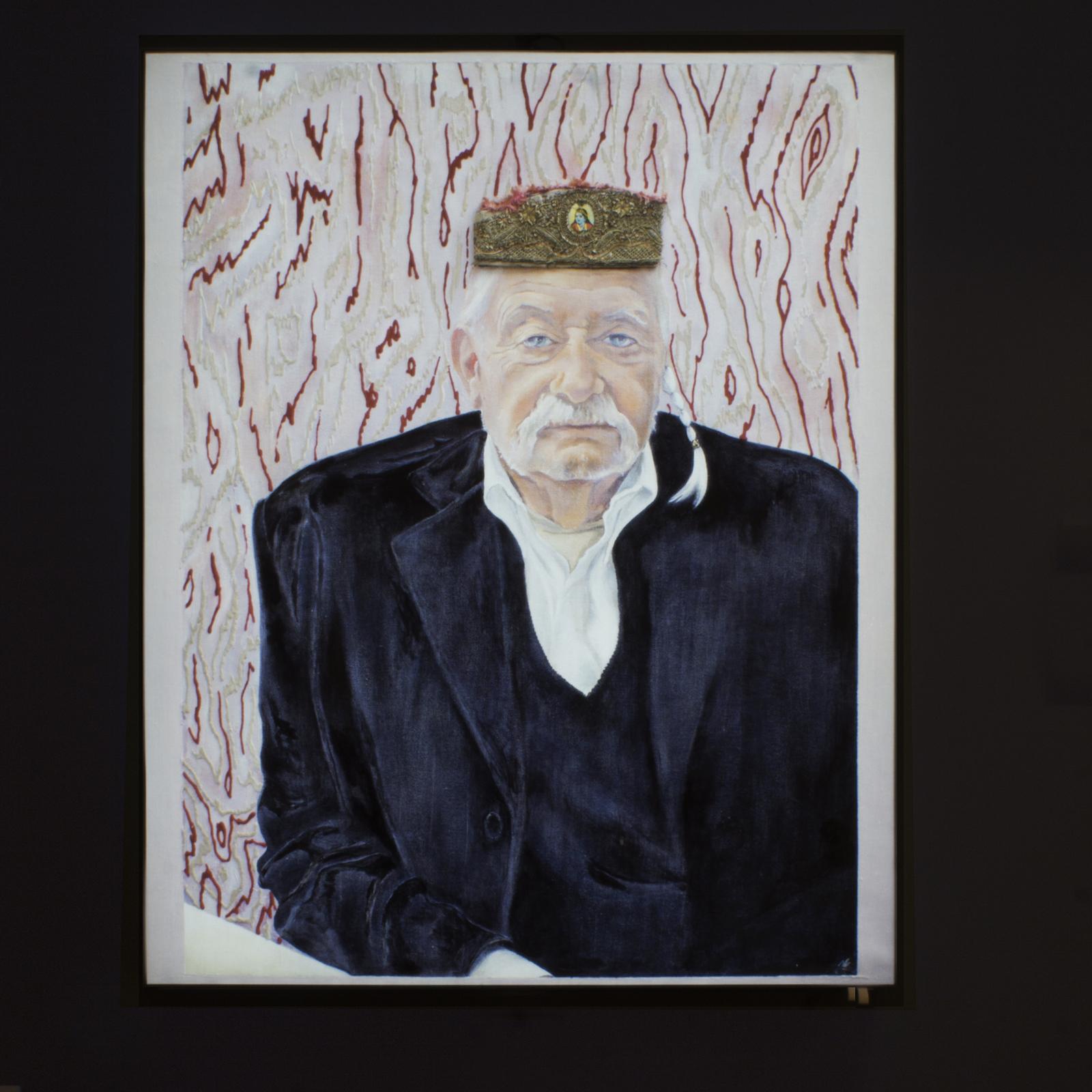 This striking painting of Italian architect and designer Ettore Sottsass is part of a limited edition of 20 pieces by designer Nuala Goodman, included in the series 'Portraits from Milan' of charismatic figures from the world of Italian design. This