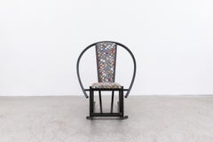 1980s Ettore Sottsass Inspired Memphis Style Black Wood Frame Rocking Chair