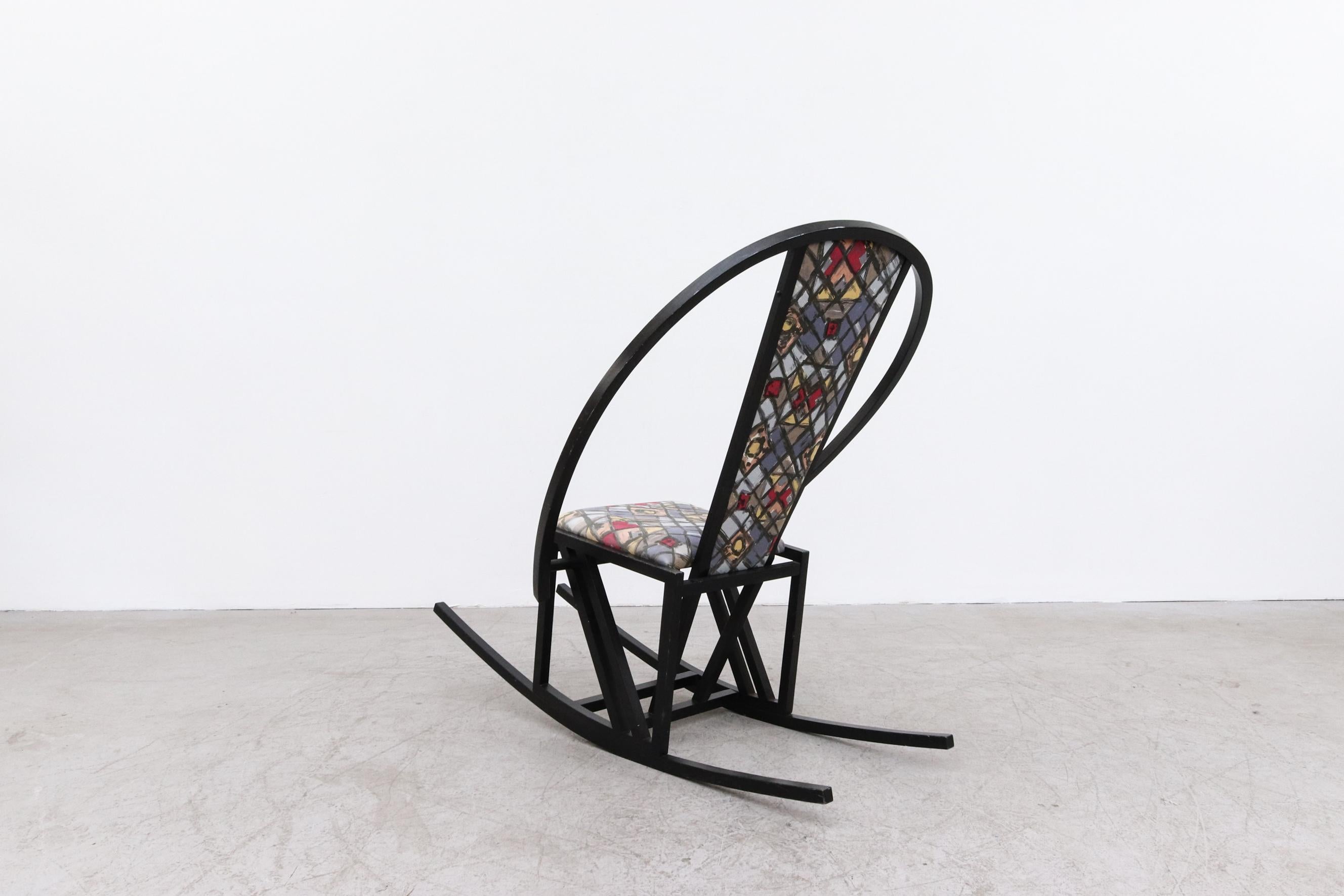 Dutch Ettore Sottsass insp. 1980's Memphis Style Black Wood Frame Rocking Chair For Sale