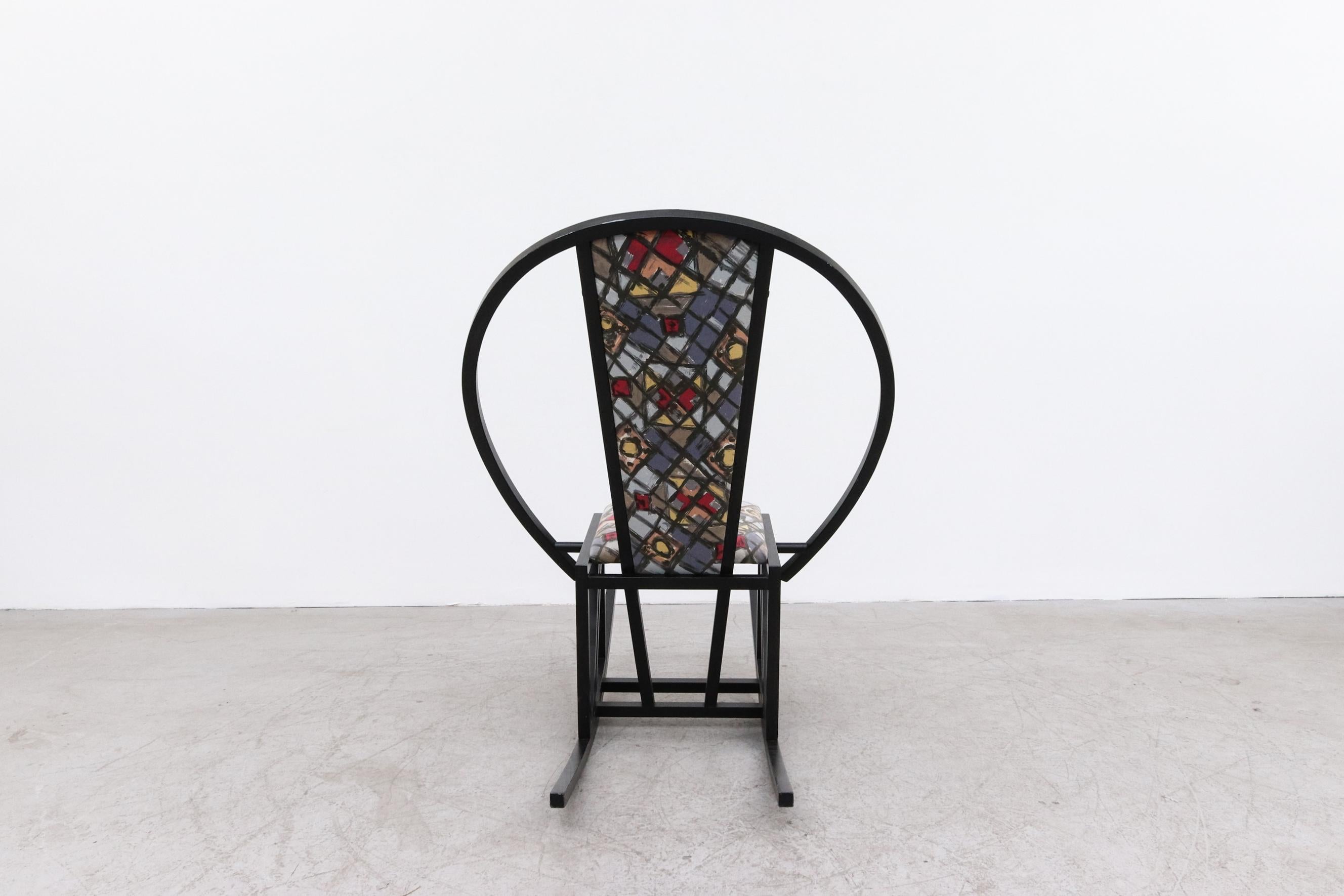 Ettore Sottsass insp. 1980's Memphis Style Black Wood Frame Rocking Chair In Good Condition For Sale In Los Angeles, CA
