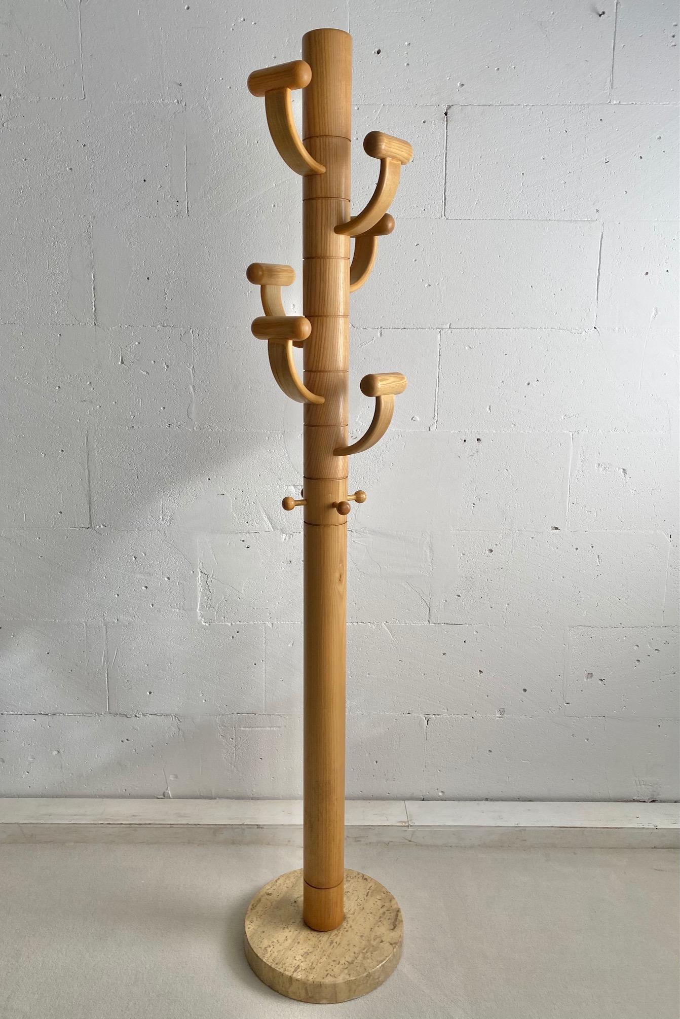 Ettore Sottsass Inspired Italian Ash Wood and Travertine Coat Stand For Sale 5