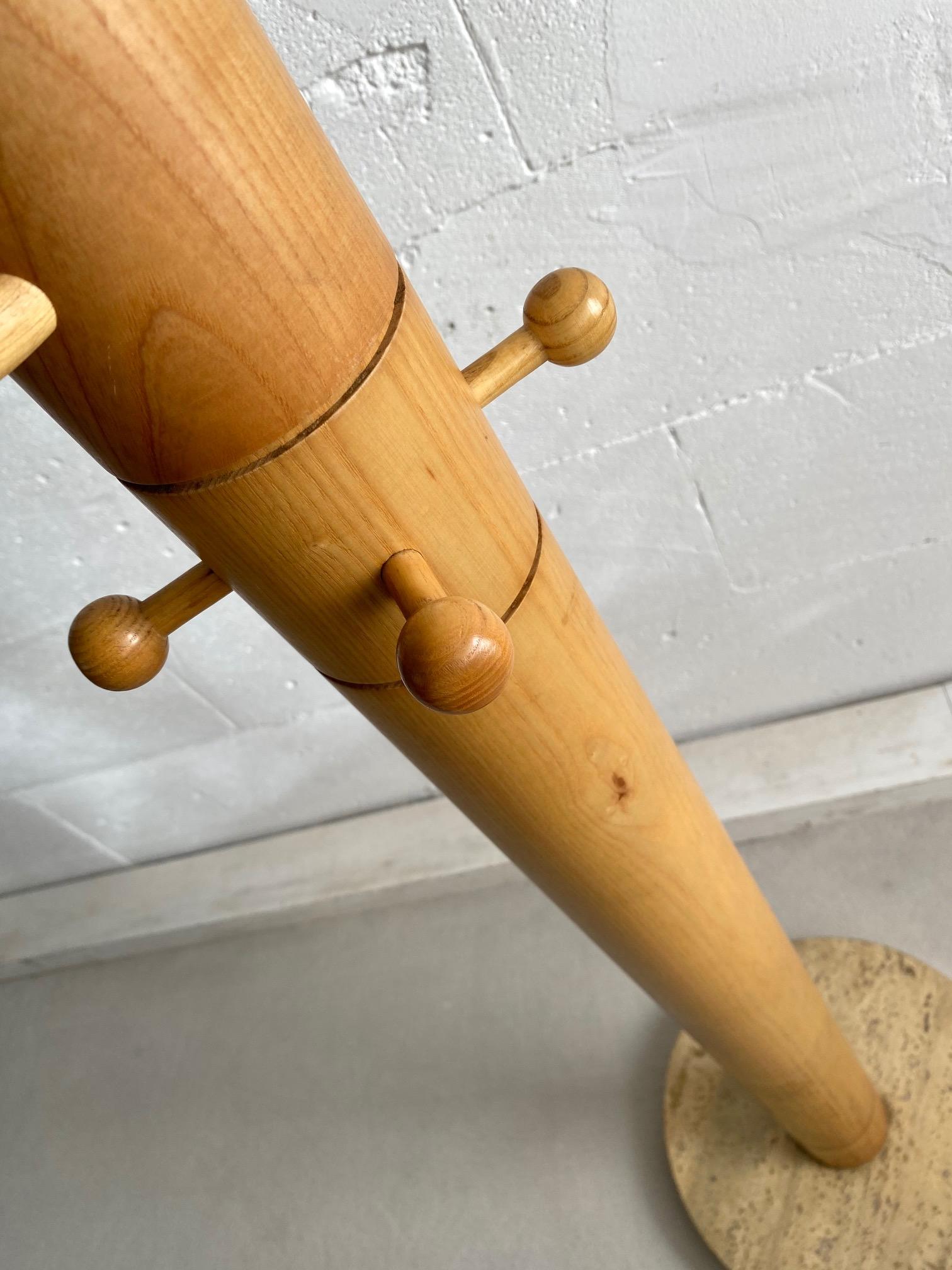 Late 20th Century Ettore Sottsass Inspired Italian Ash Wood and Travertine Coat Stand For Sale