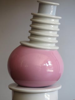 Ettore Sottsass Italian Pink and White Ceramic Vase for Memphis Model Nilo, 1983
