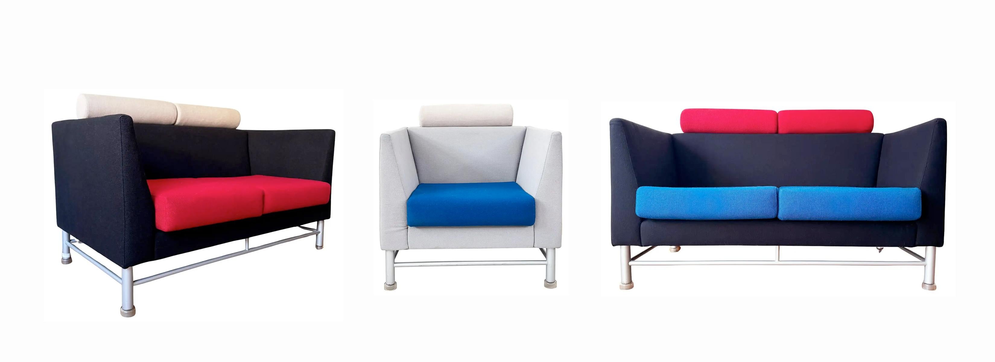 Ettore Sottsass Knoll Eastside 80s Memphis Sofa Schwarz, Beige + Rot (2 verfügbar) im Angebot 7