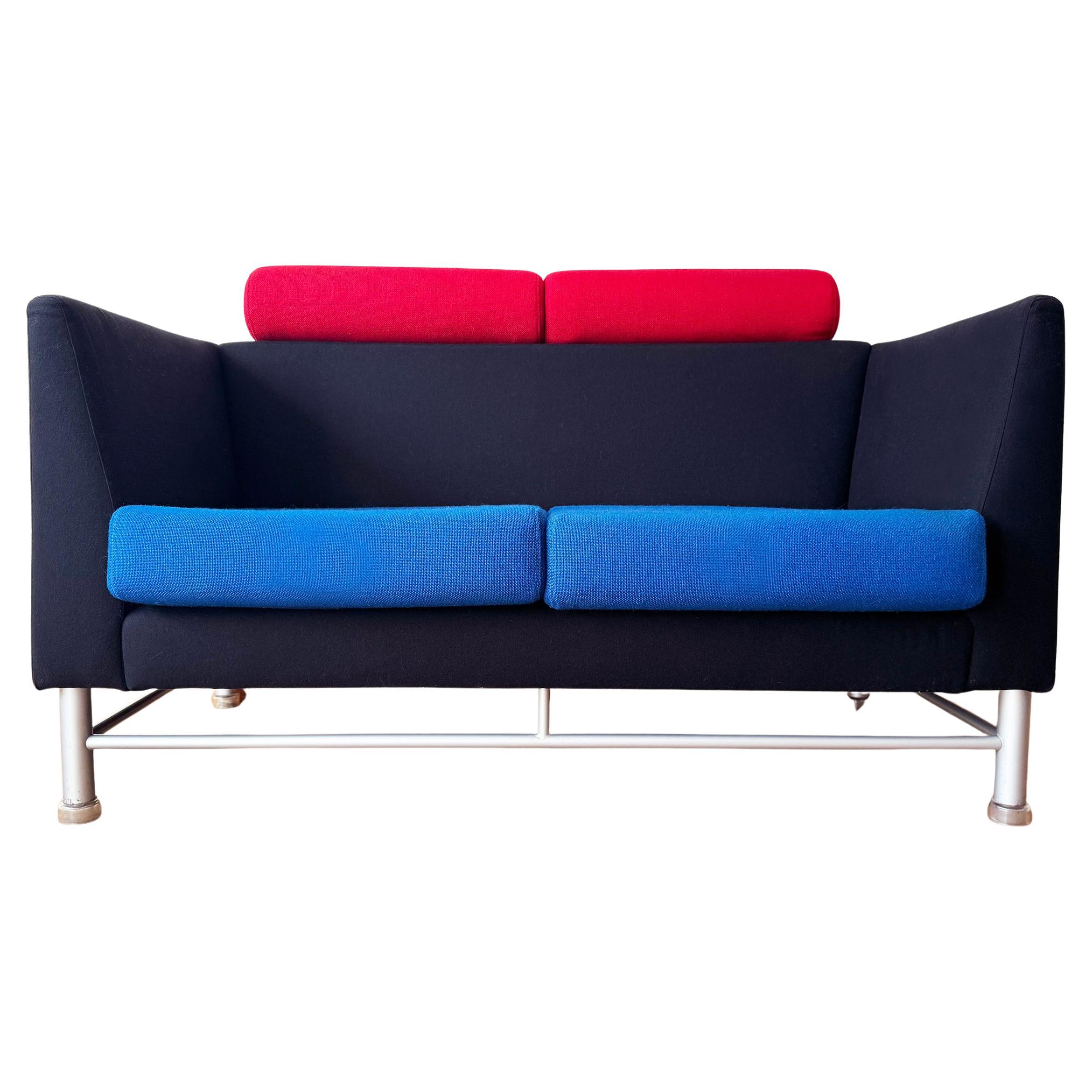 Ettore Sottsass Eastside Knoll 80s Memphis Sofa Schwarz, Blau + Rot (2 Avail)