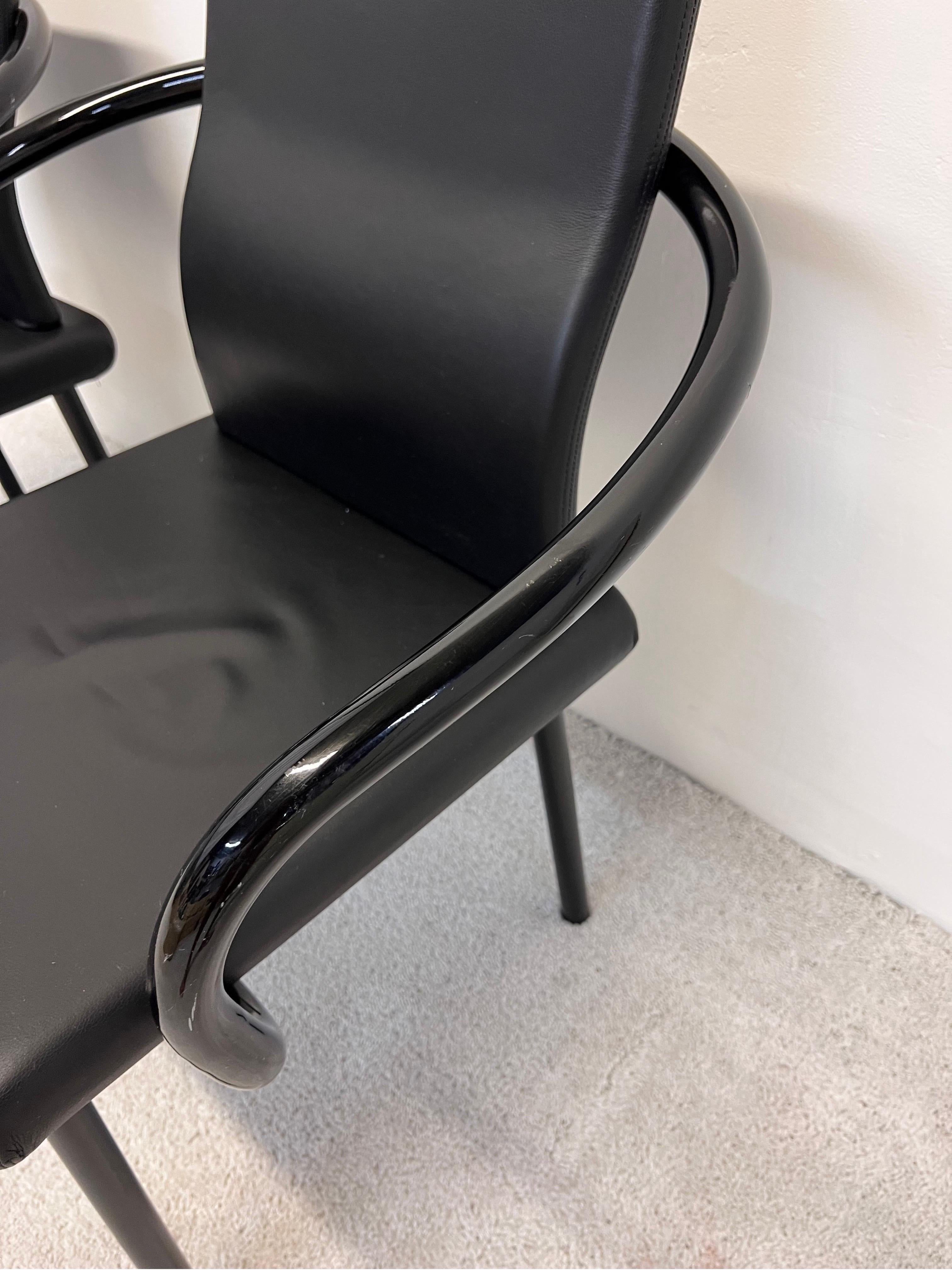 Esszimmerstühle aus schwarzem Mandarinleder von Ettore Sottsass für Knoll, ein Paar im Angebot 3