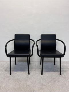 Ettore Sottsass “Mandarin” Black Eco Leather Dining Chairs for Knoll, a Pair