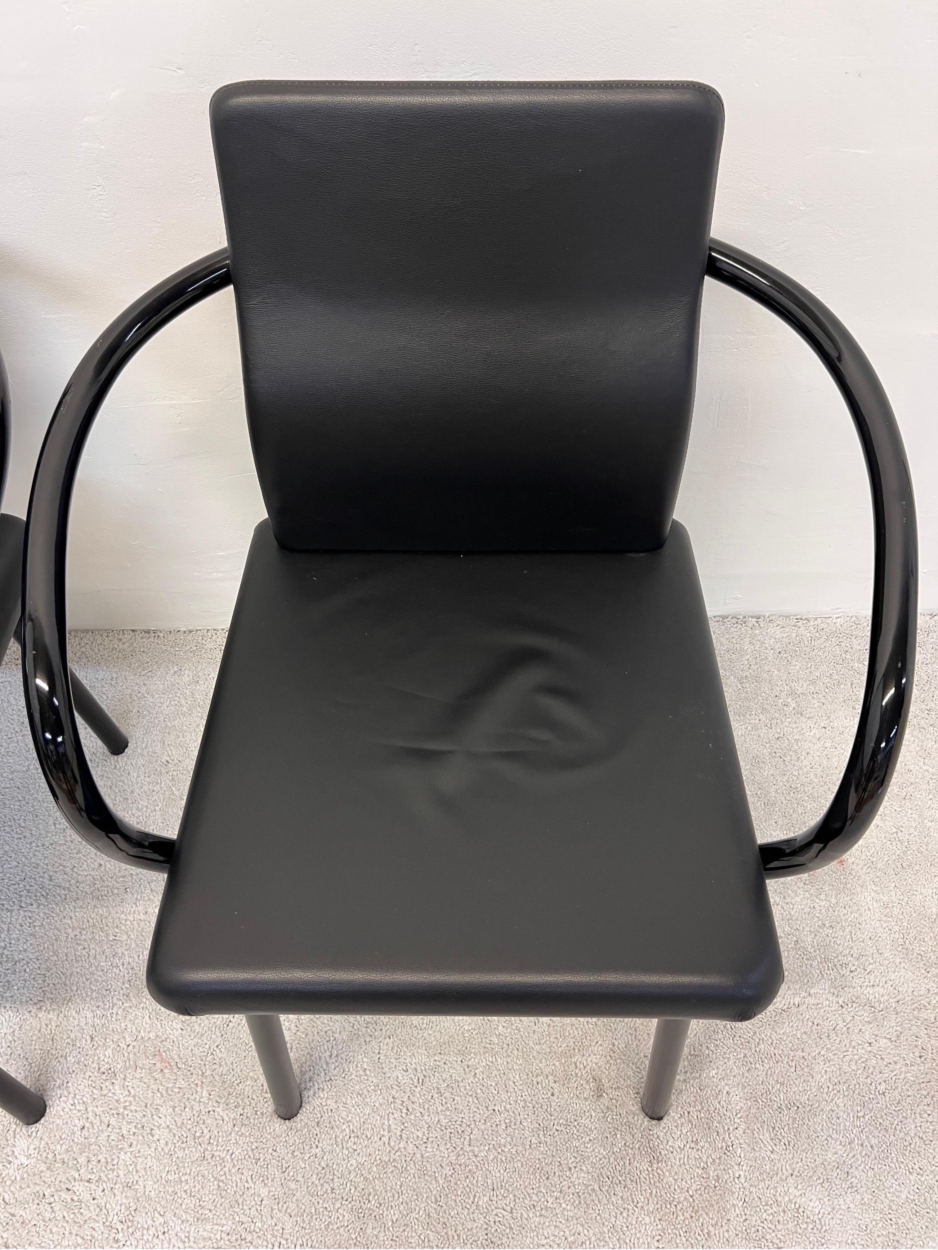 Esszimmerstühle aus schwarzem Mandarinleder von Ettore Sottsass für Knoll, ein Paar (Stahl) im Angebot