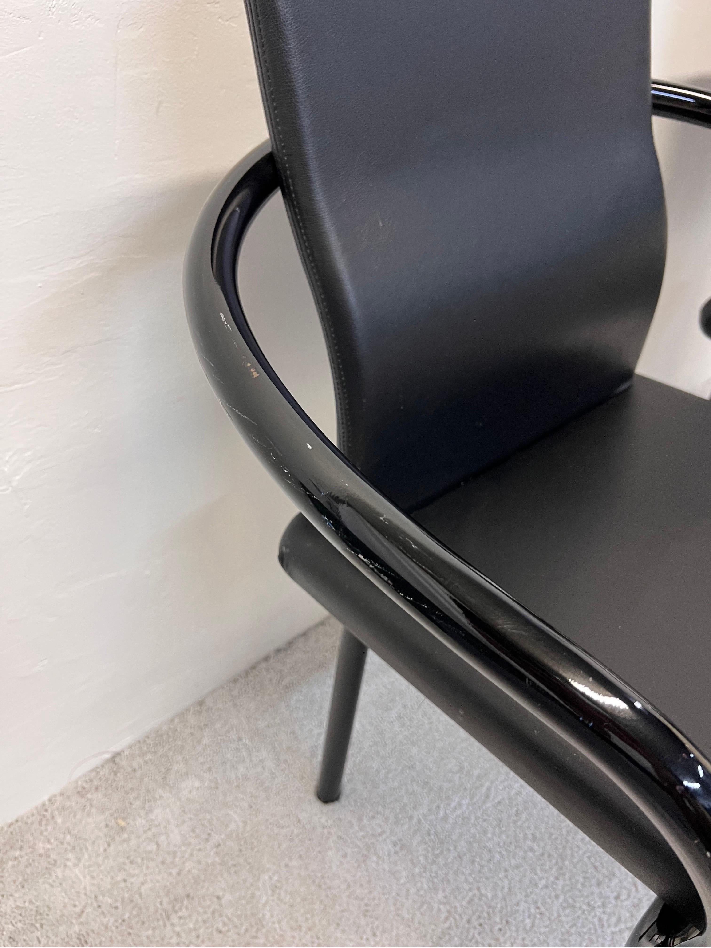 Esszimmerstühle aus schwarzem Mandarinleder von Ettore Sottsass für Knoll, ein Paar im Angebot 1