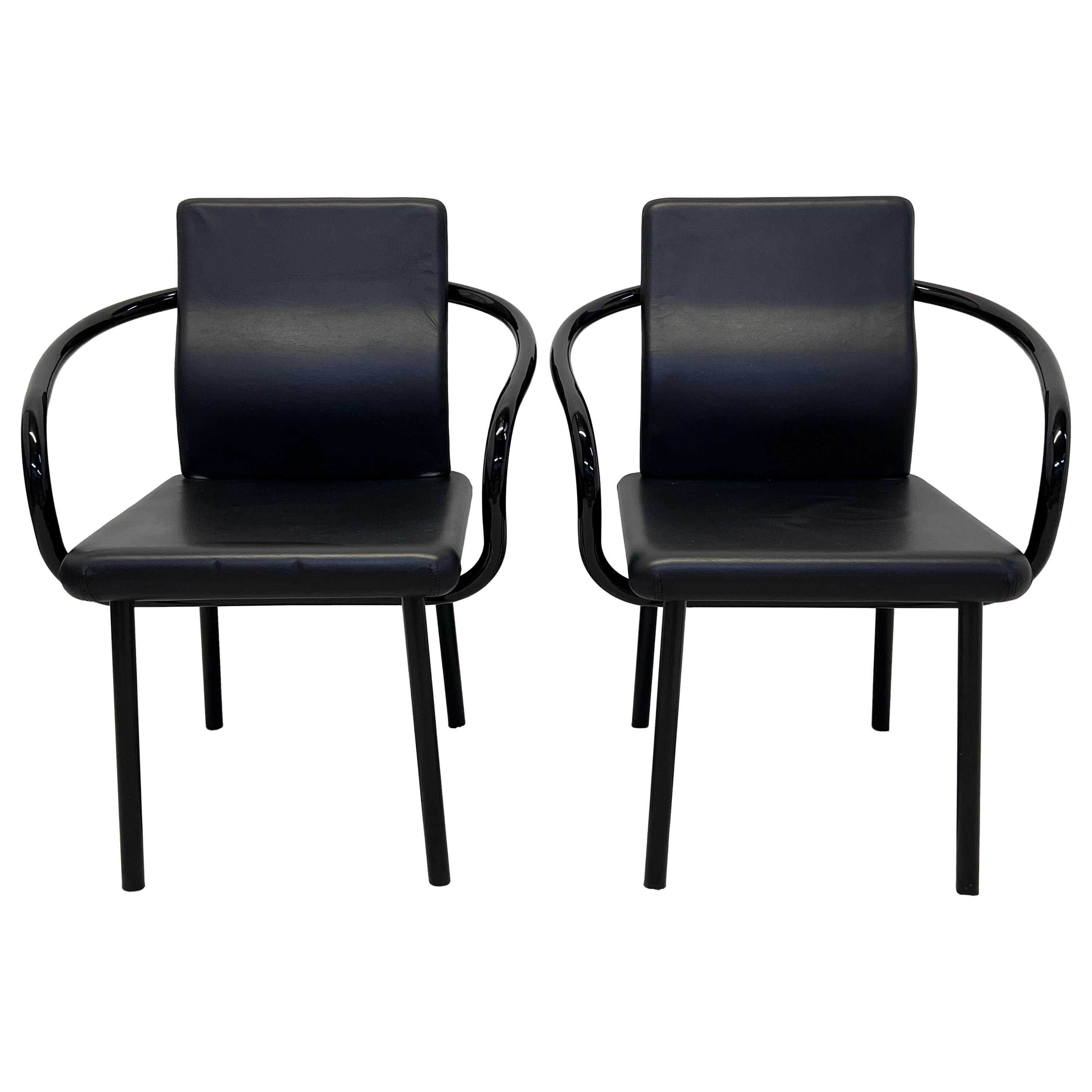 Sedie da pranzo in ecopelle nera "Mandarin" di Ettore Sottsass per Knoll, una coppia