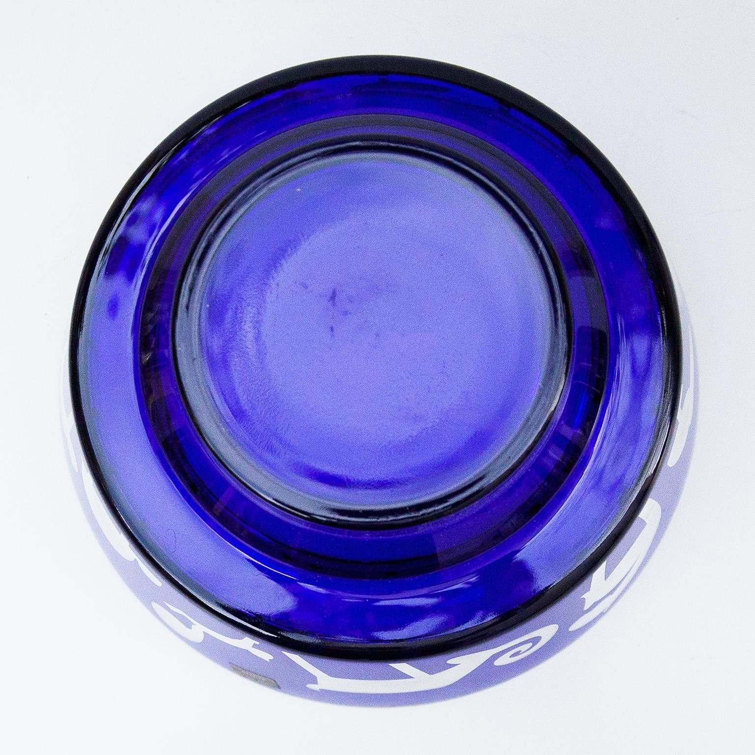 Murano Glass Ettore Sottsass Memphis Egizia Silver Blue Art Glass Bowl, 1990s For Sale