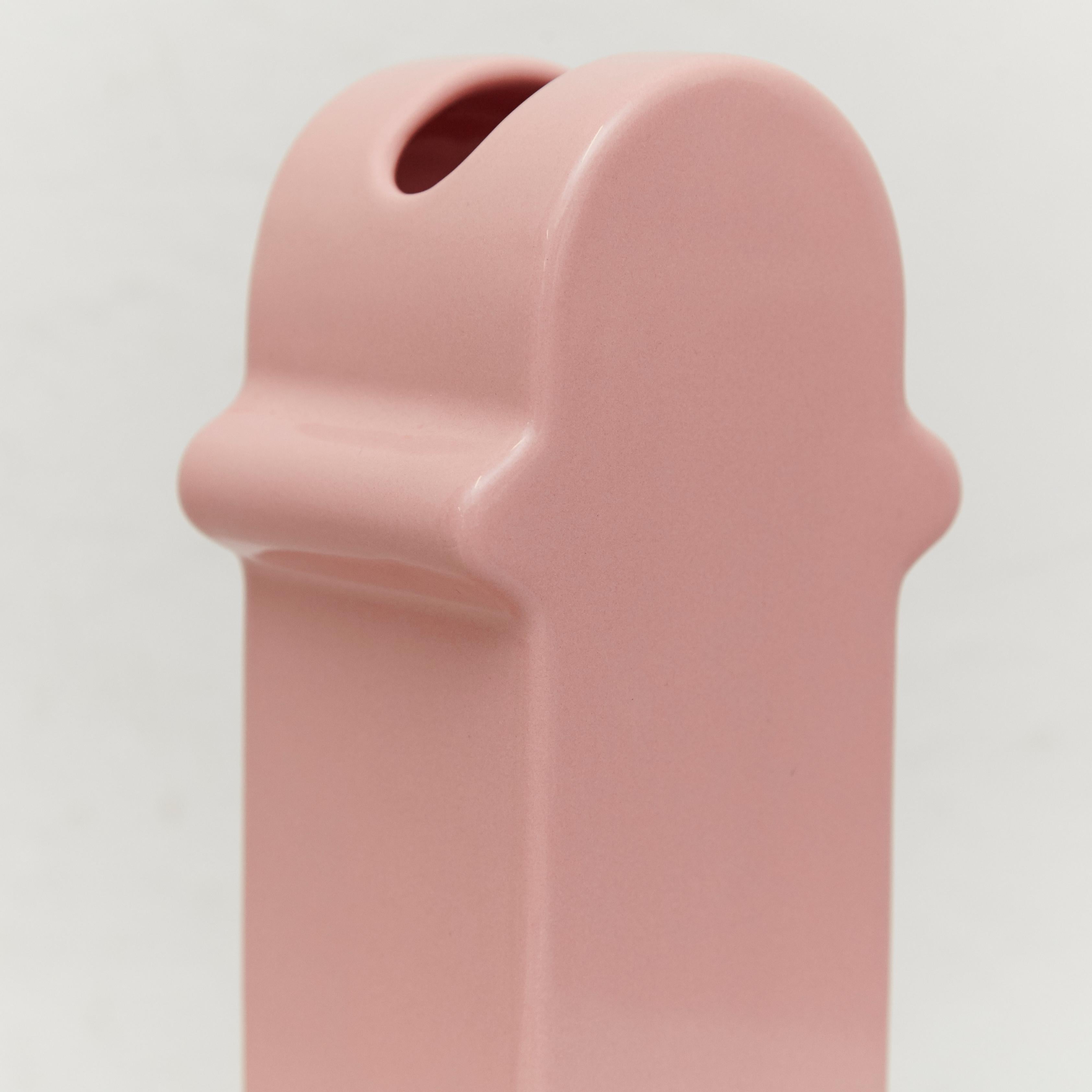 Spanish Ettore Sottsass, Memphis, Pink Ceramic Shiva Vase