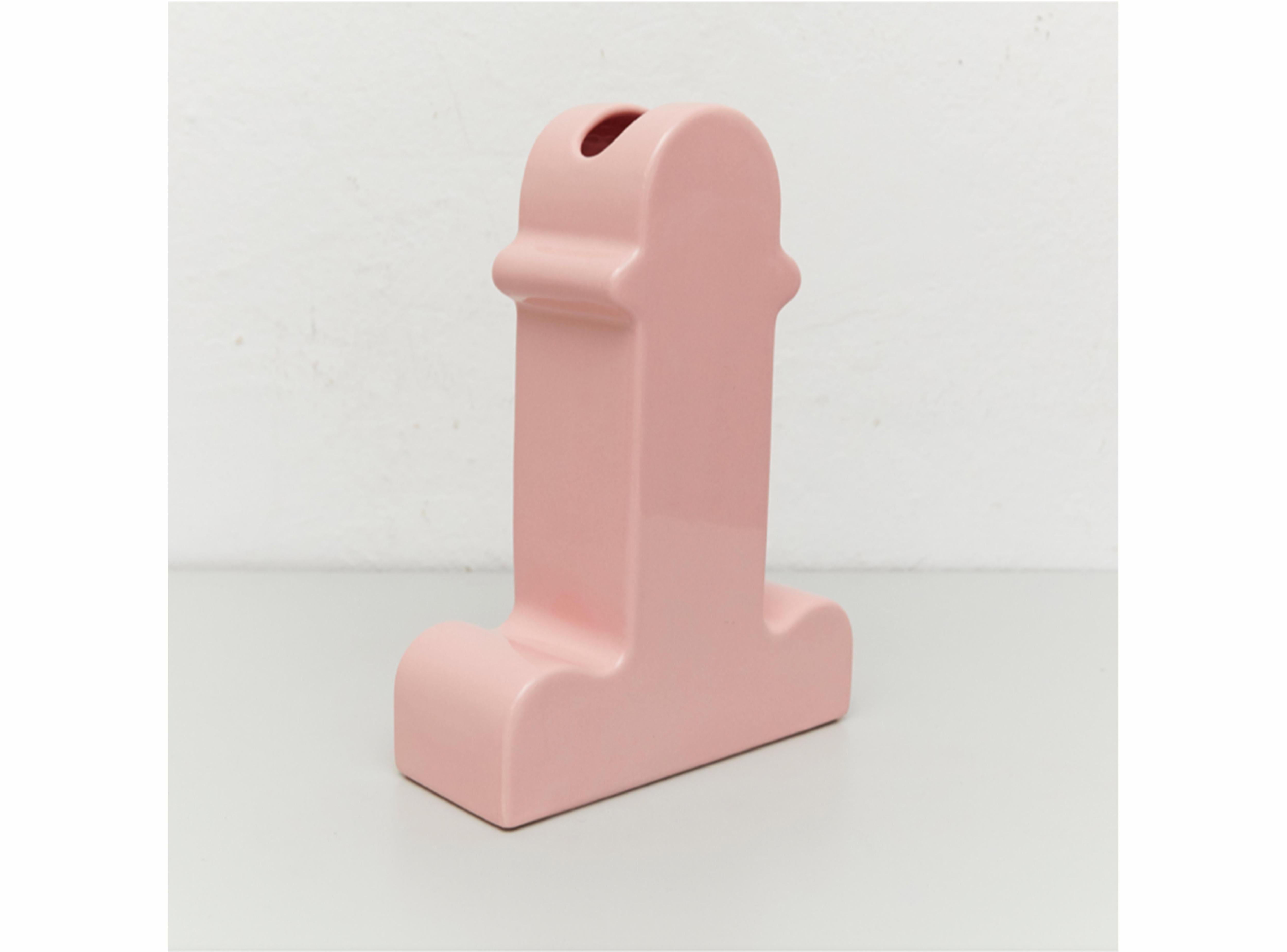 Spanish Ettore Sottsass, Memphis, Pink Ceramic Shiva Vase 