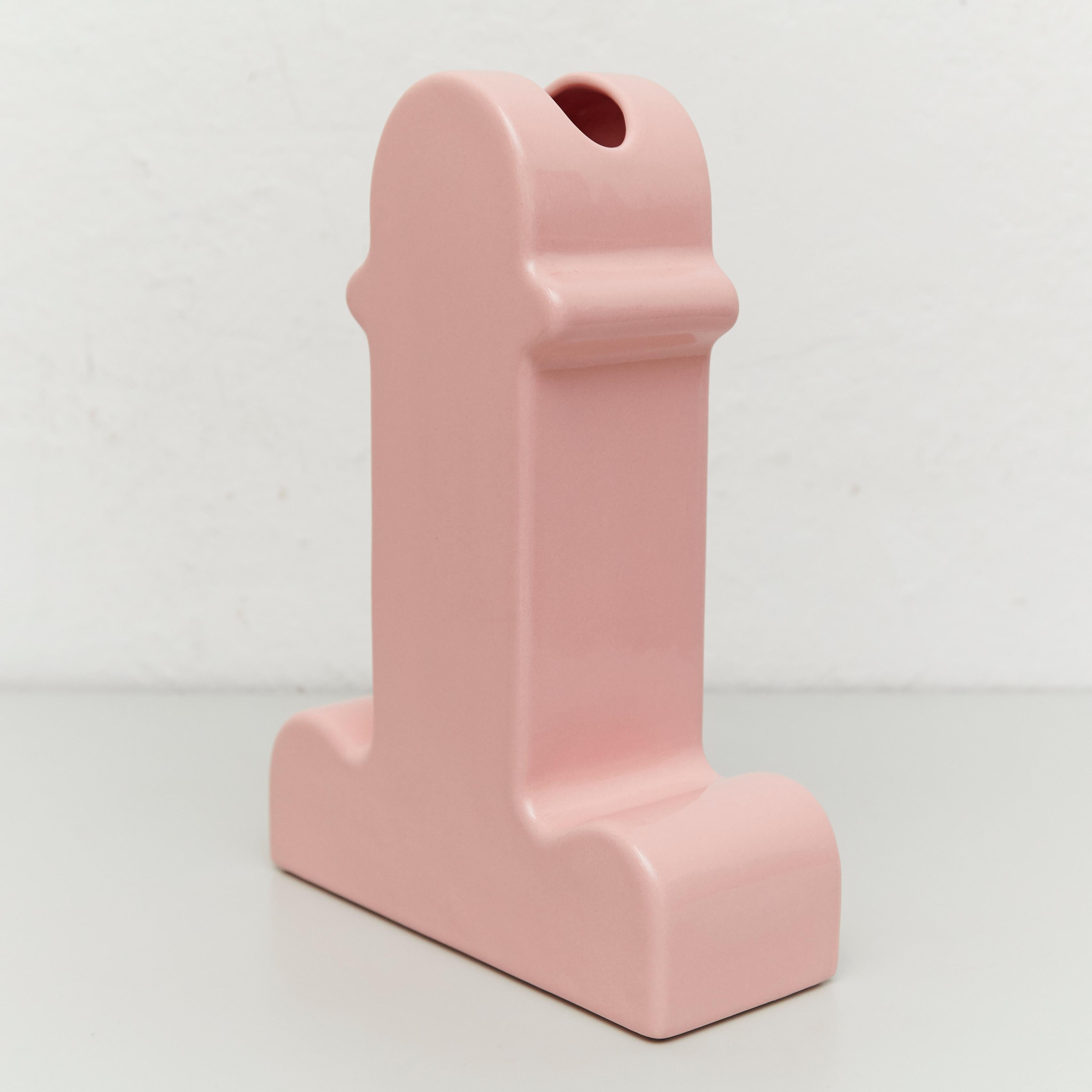 Late 20th Century Ettore Sottsass, Memphis, Pink Ceramic Shiva Vase