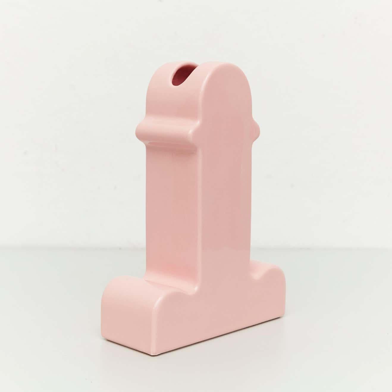 Late 20th Century Ettore Sottsass, Memphis, Pink Ceramic Shiva Vase