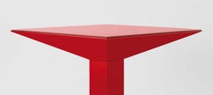 Tavolo in metallo e vetro rosso Ettore Sottsass Mettsass