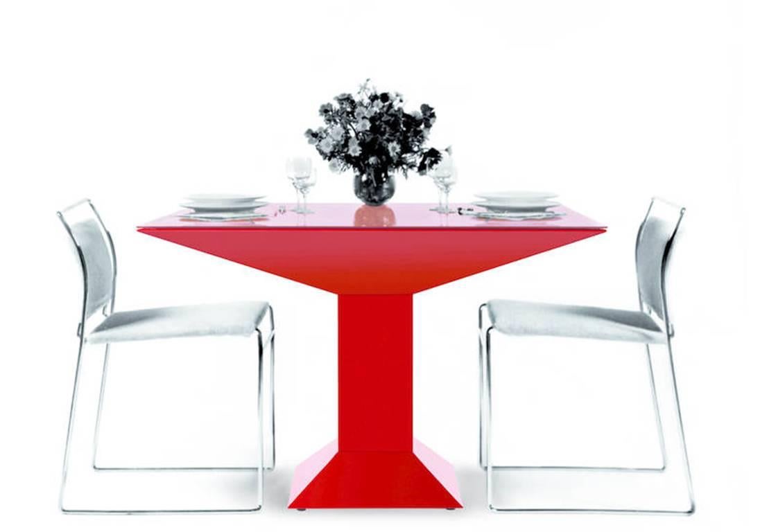 Mid-Century Modern Table en métal et verre rouge Ettore Sottsass Mettsass en vente