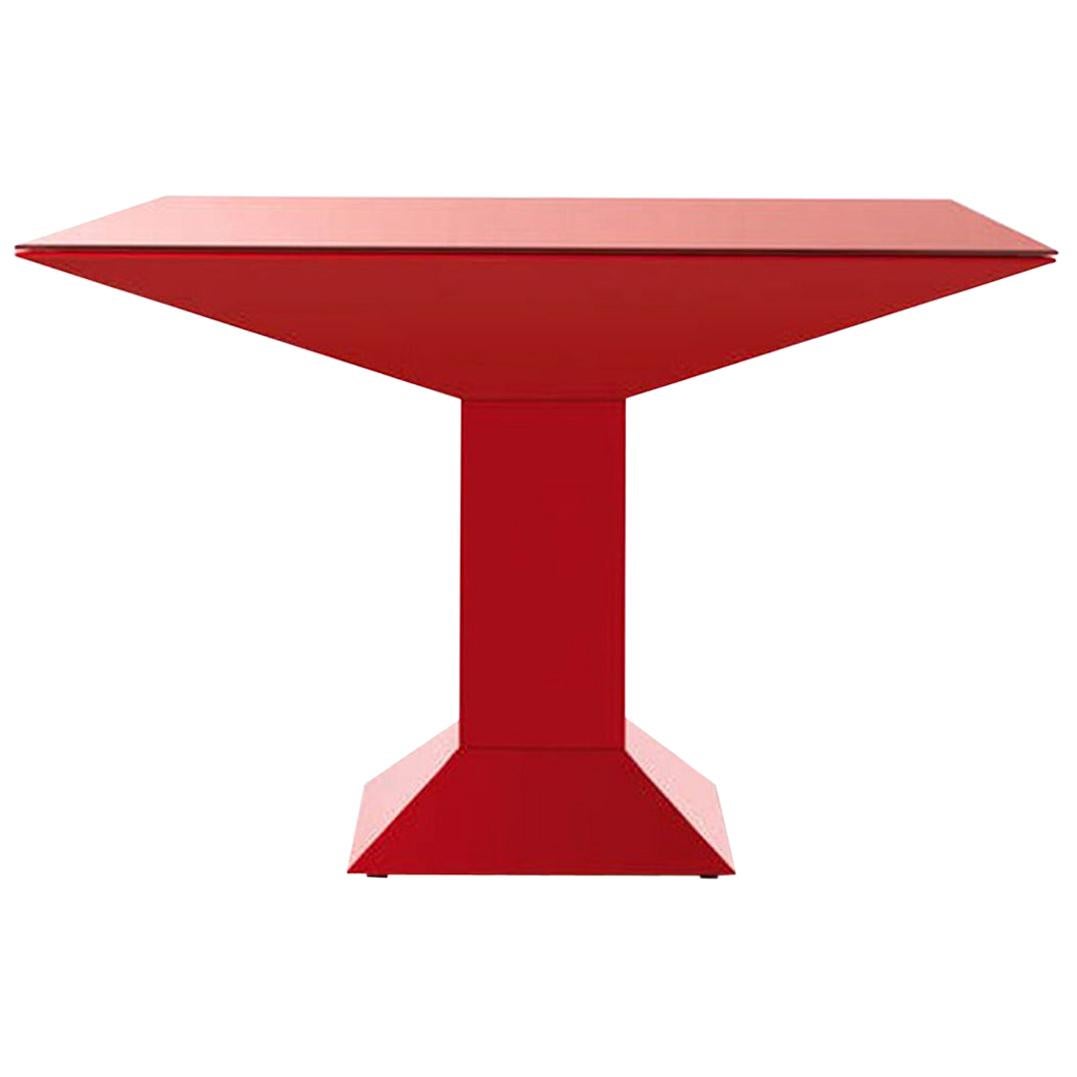 Ettore Sottsass Mettsass Table in Red Lacquered Metal and Glass for BD