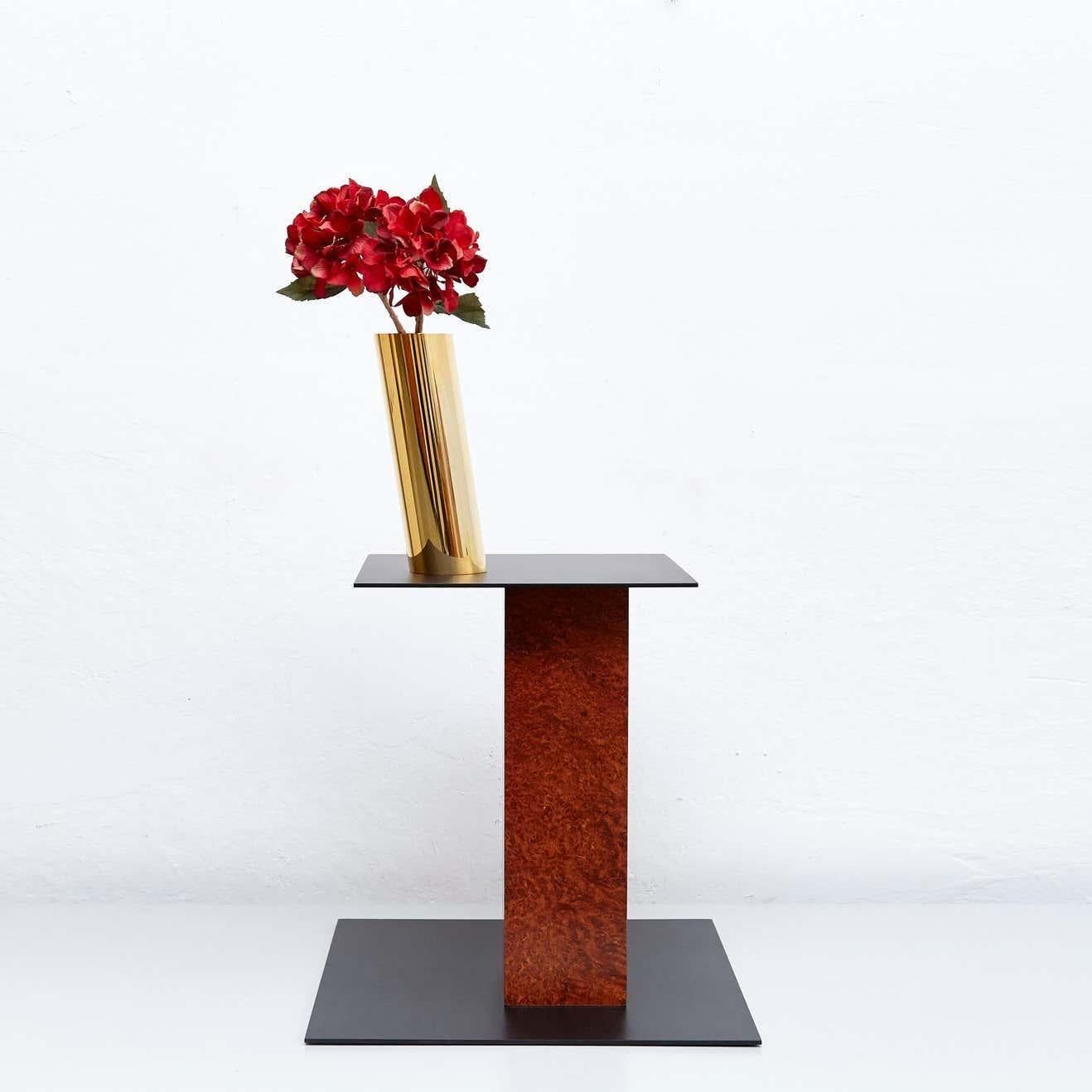 Italian Ettore Sottsass N Limited Edition Vase in Wood and Murano Glass for Flowers