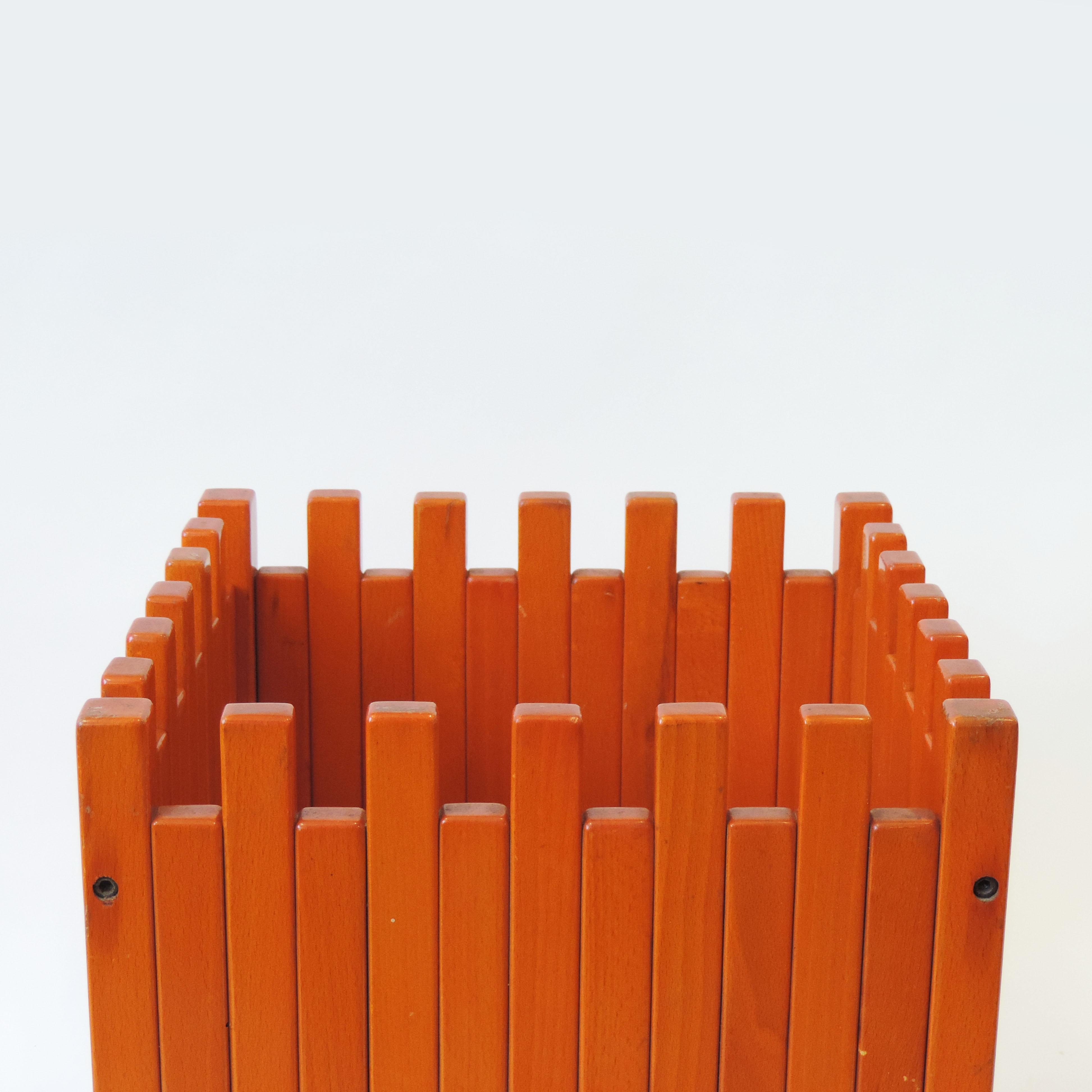 Mid-20th Century Ettore Sottsass Orange Stained Wood Planter for Poltronova, Italy, 1961