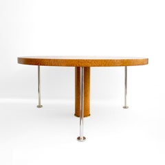 Ettore Sottsass "OSPITE" Dinning Table Bria Wood Veneer 3 Silver Plated Legs