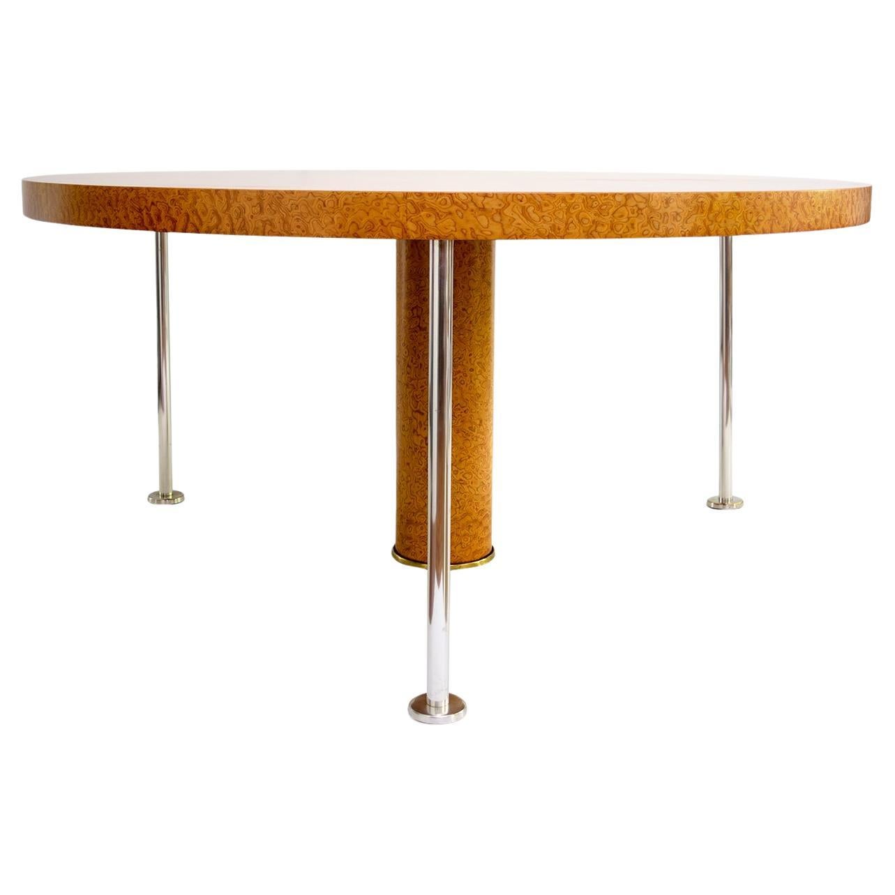 Ettore Sottsass "OSPITE" Dinning Table Bria Wood Veneer 3 Silver Plated Legs For Sale
