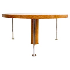 Ettore Sottsass "OSPITE" Dinning Table Bria Wood Veneer 3 Silver Plated Legs