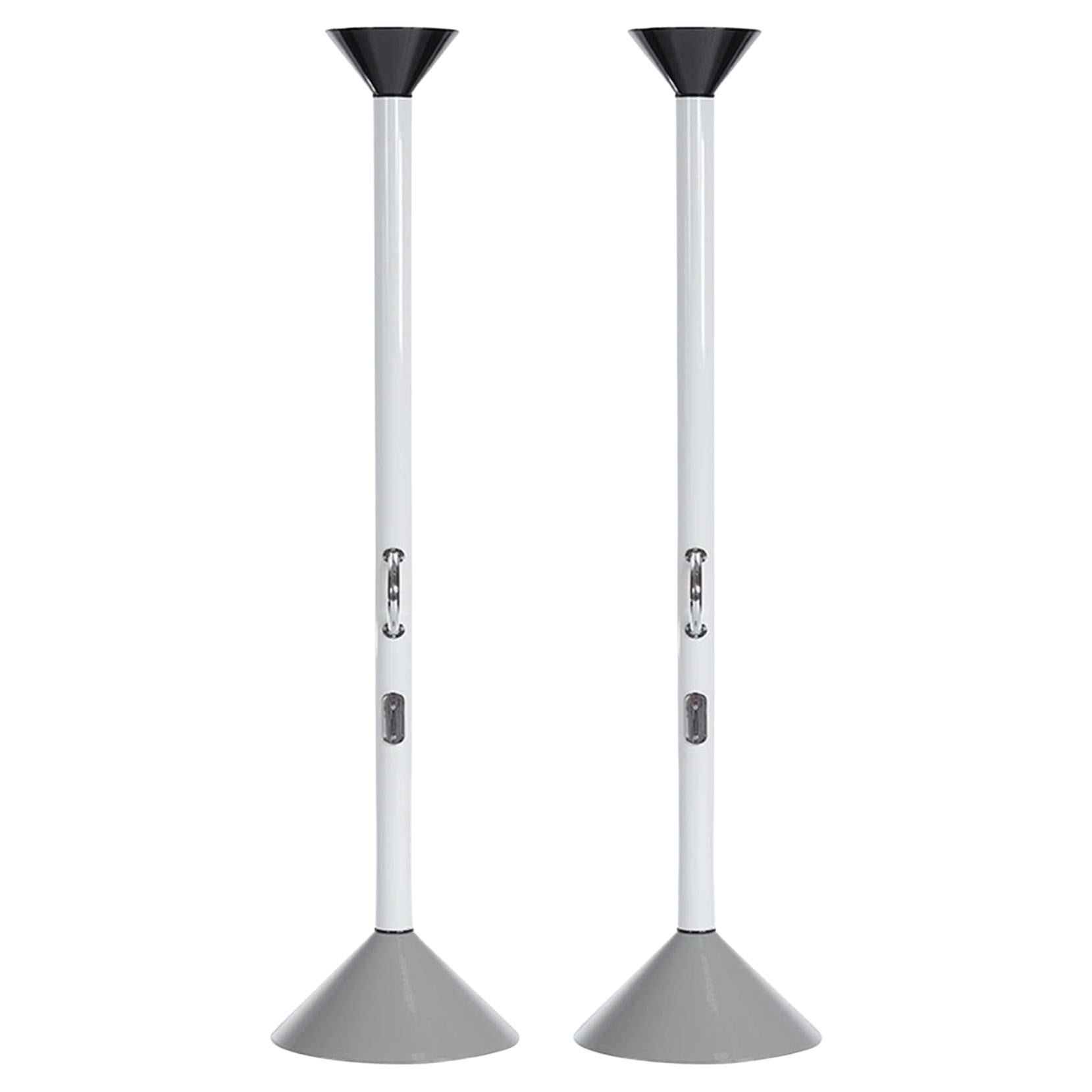 Ettore Sottsass Pair of 'Callimaco' Floor Lamps by Artemide Gray White Black