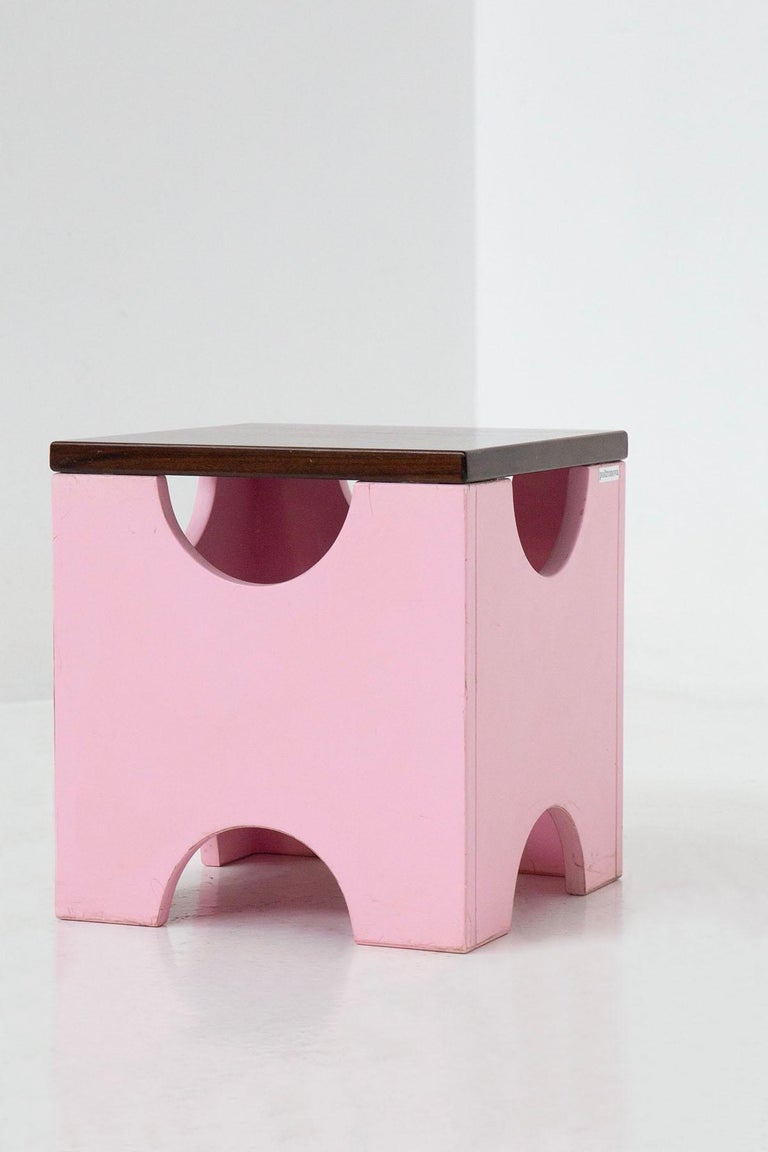 Mid-Century Modern Ettore Sottsass Pair Os Dado Stools Mod. T29 in Pink Wood For Sale