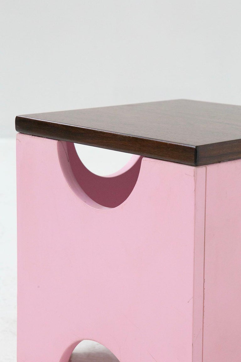 Mid-20th Century Ettore Sottsass Pair Os Dado Stools Mod. T29 in Pink Wood For Sale