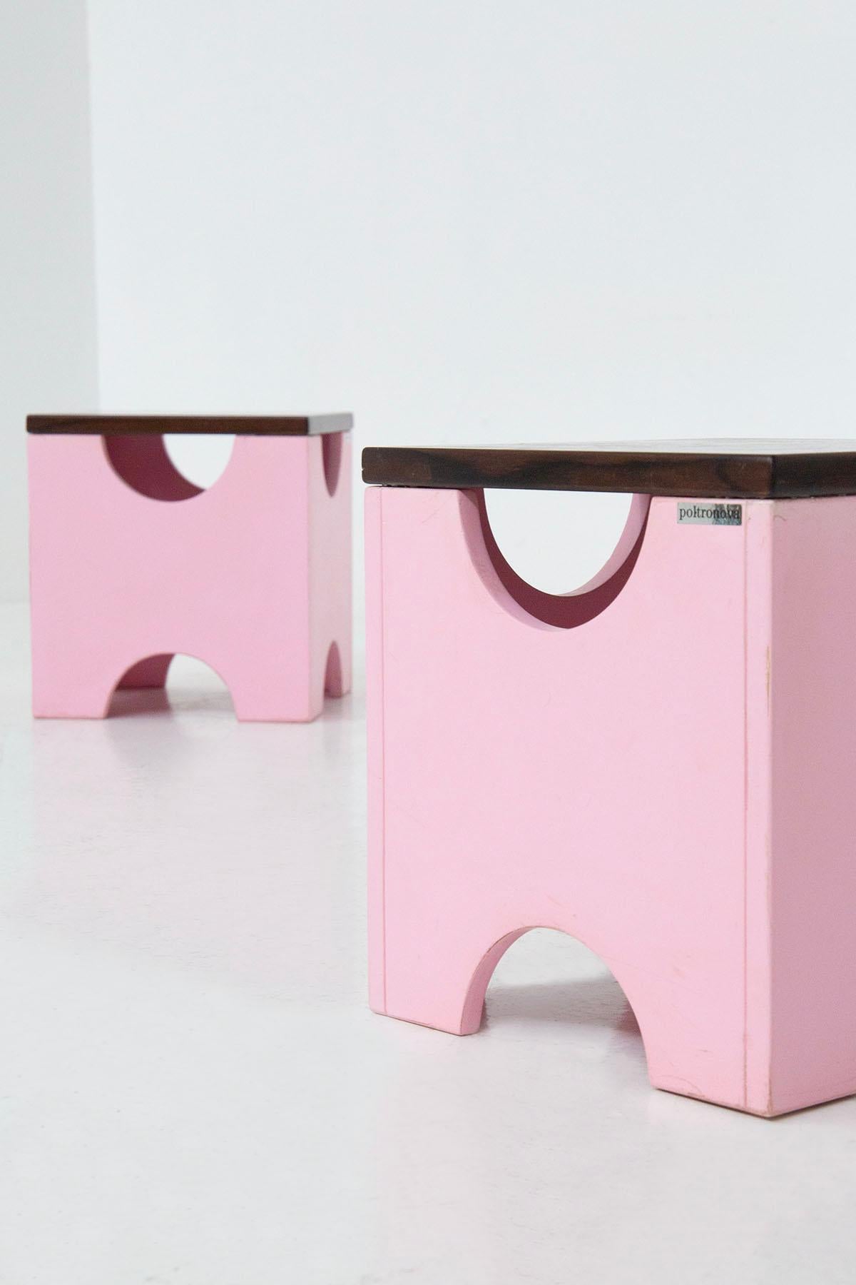 Ettore Sottsass Pair Os Dado Stools Mod. T29 in Pink Wood In Good Condition In Milano, IT