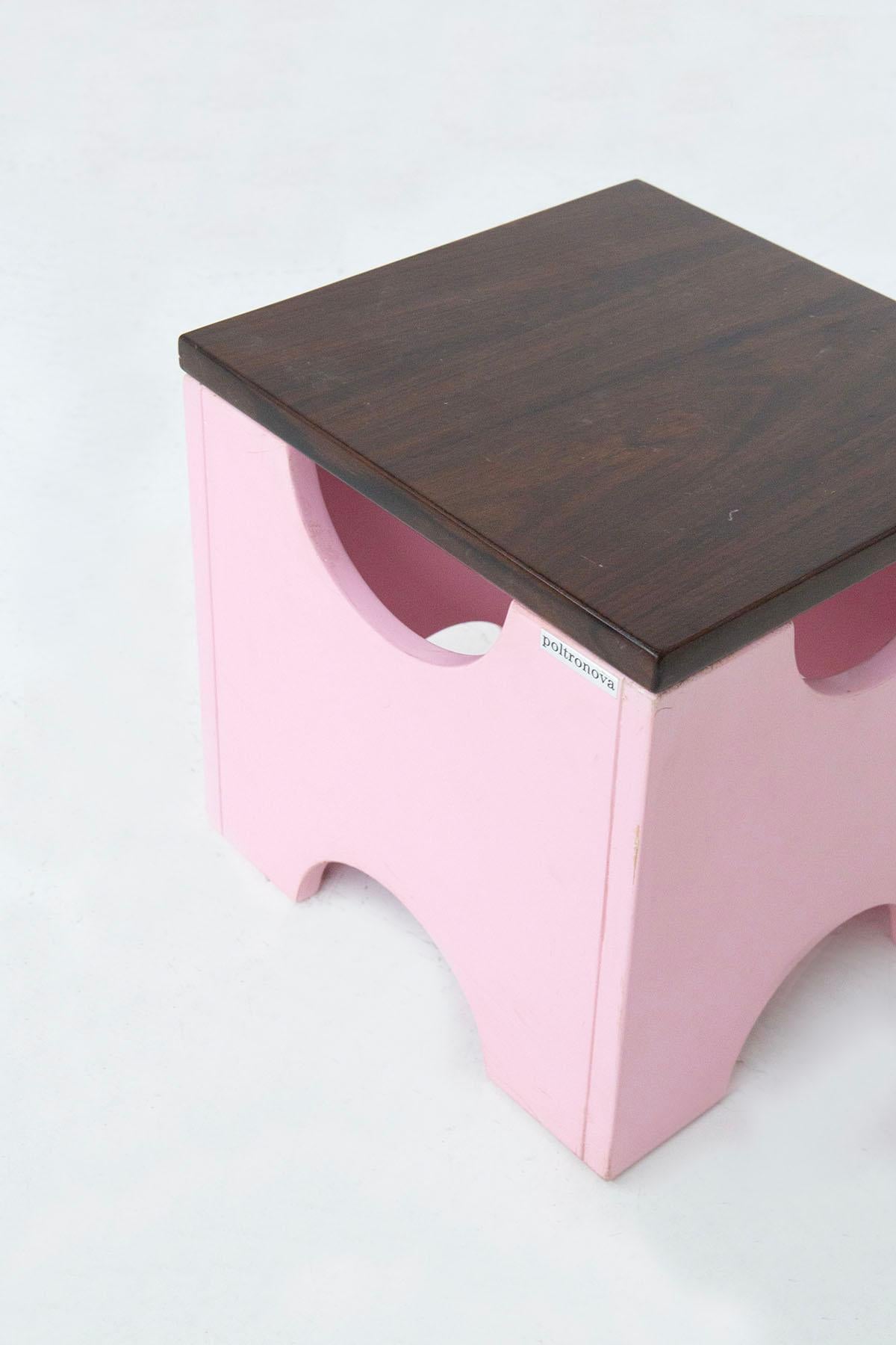 Mid-20th Century Ettore Sottsass Pair Os Dado Stools Mod. T29 in Pink Wood