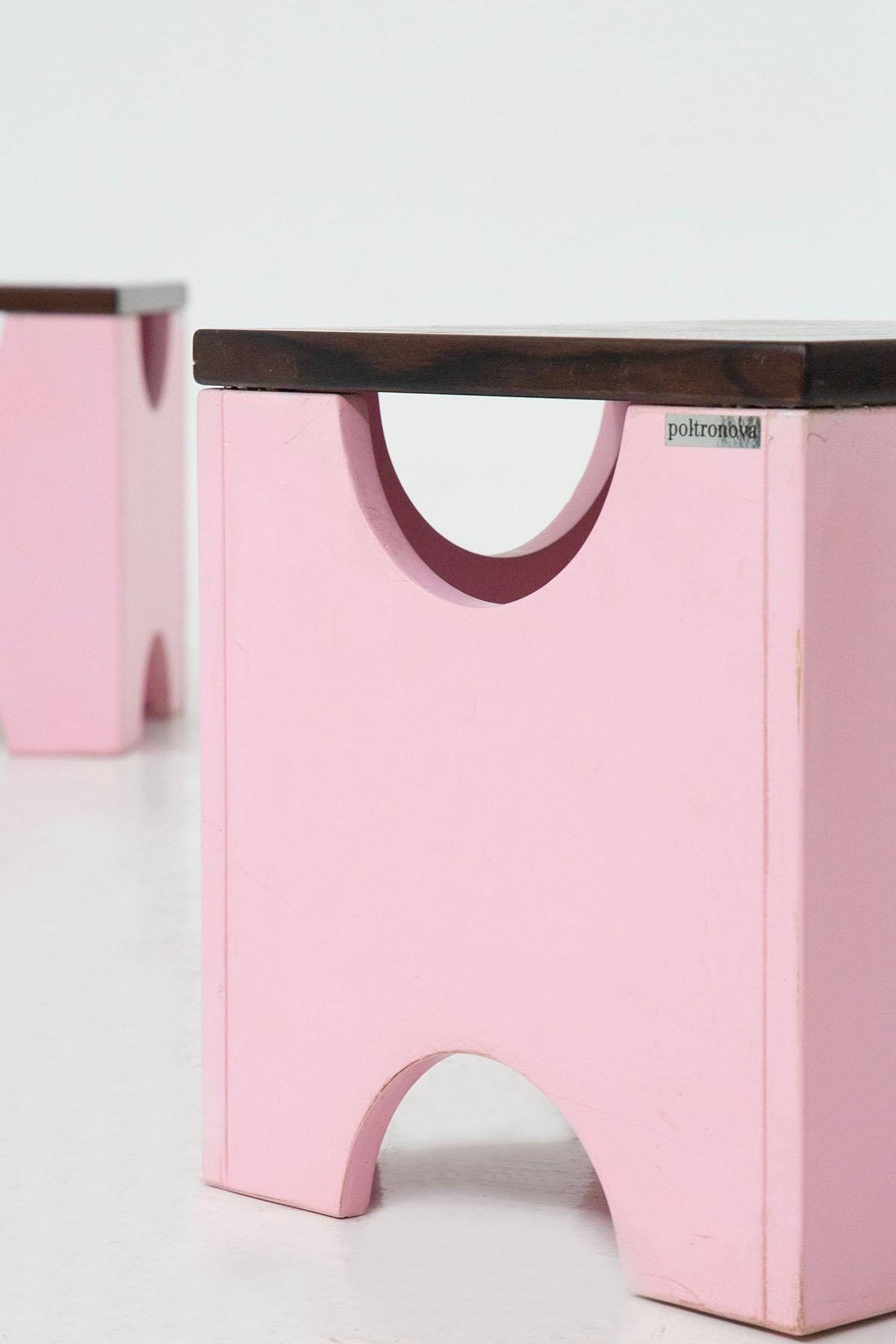 Ettore Sottsass Pair Os Dado Stools Mod. T29 in Pink Wood 1