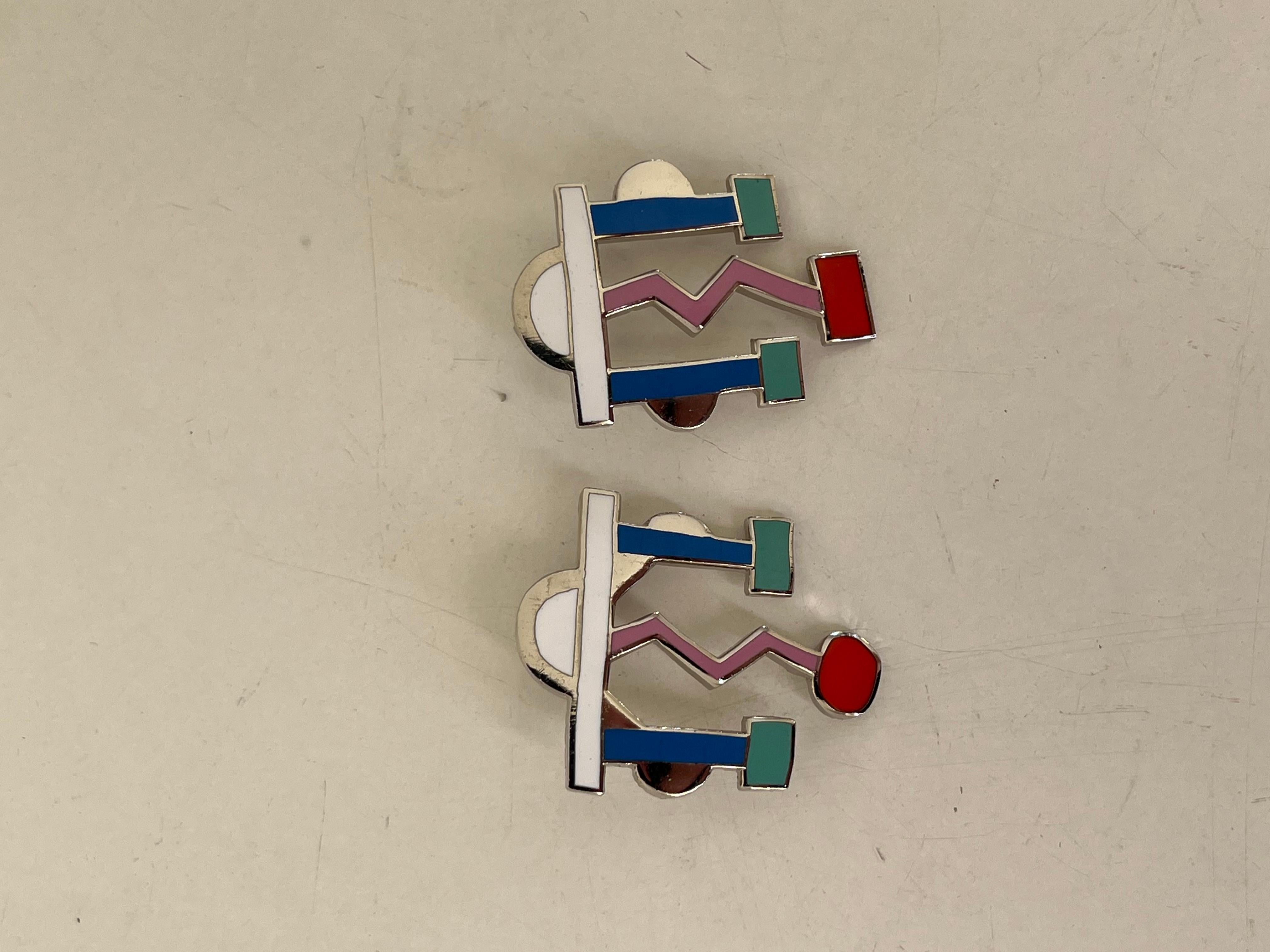 Ettore SOTTSASS Paire de boucles d’oreille Fulmine vers 1985 série Memphis ACME In Good Condition For Sale In PARIS, FR