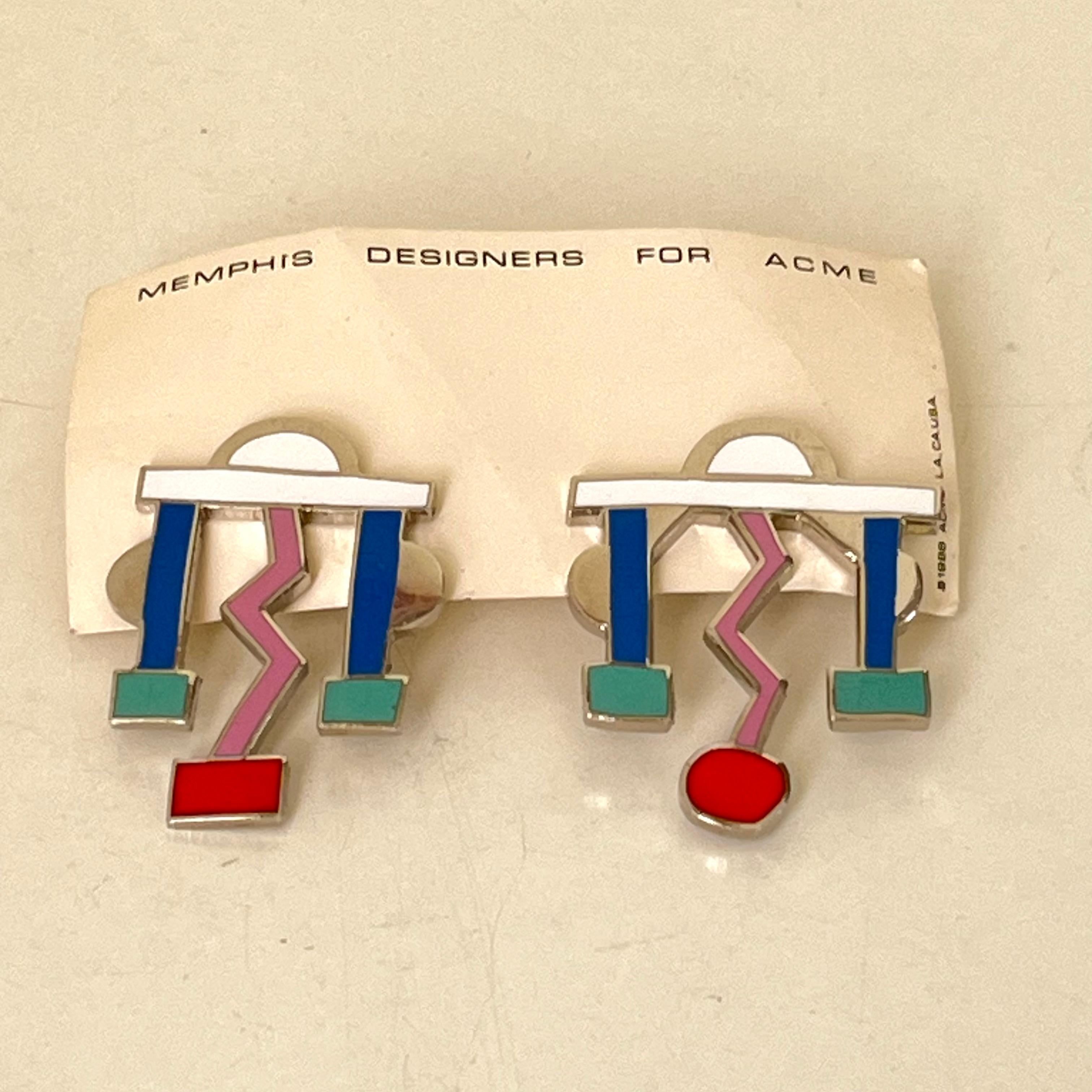 20th Century Ettore SOTTSASS Paire de boucles d’oreille Fulmine vers 1985 série Memphis ACME For Sale