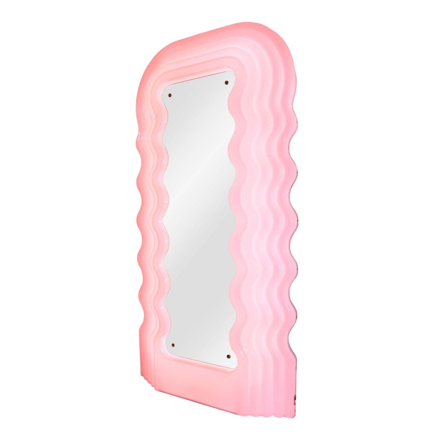 perplex and pink neon ultrafragola mirror lamp by ettore sottsass
