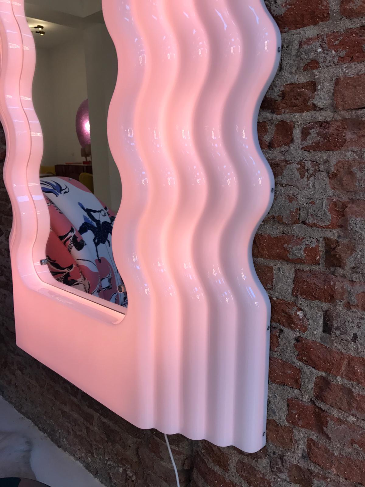 Steel Ettore Sottsass Perplex and Pink Neon Lamp 