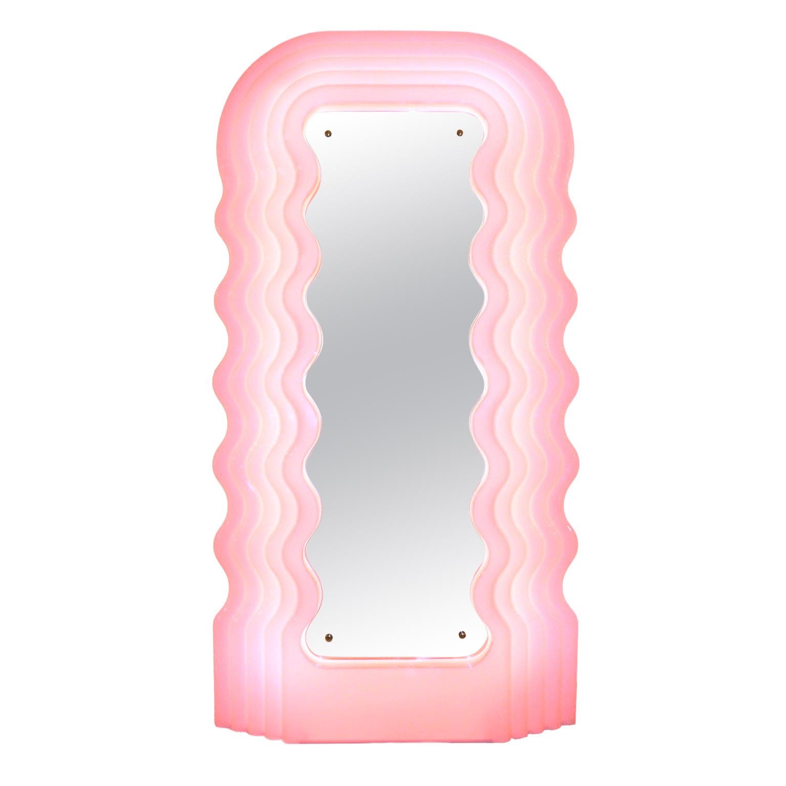 Ettore Sottsass Perplex and Pink Neon Lamp "Ultrafragola" Italian Mirror