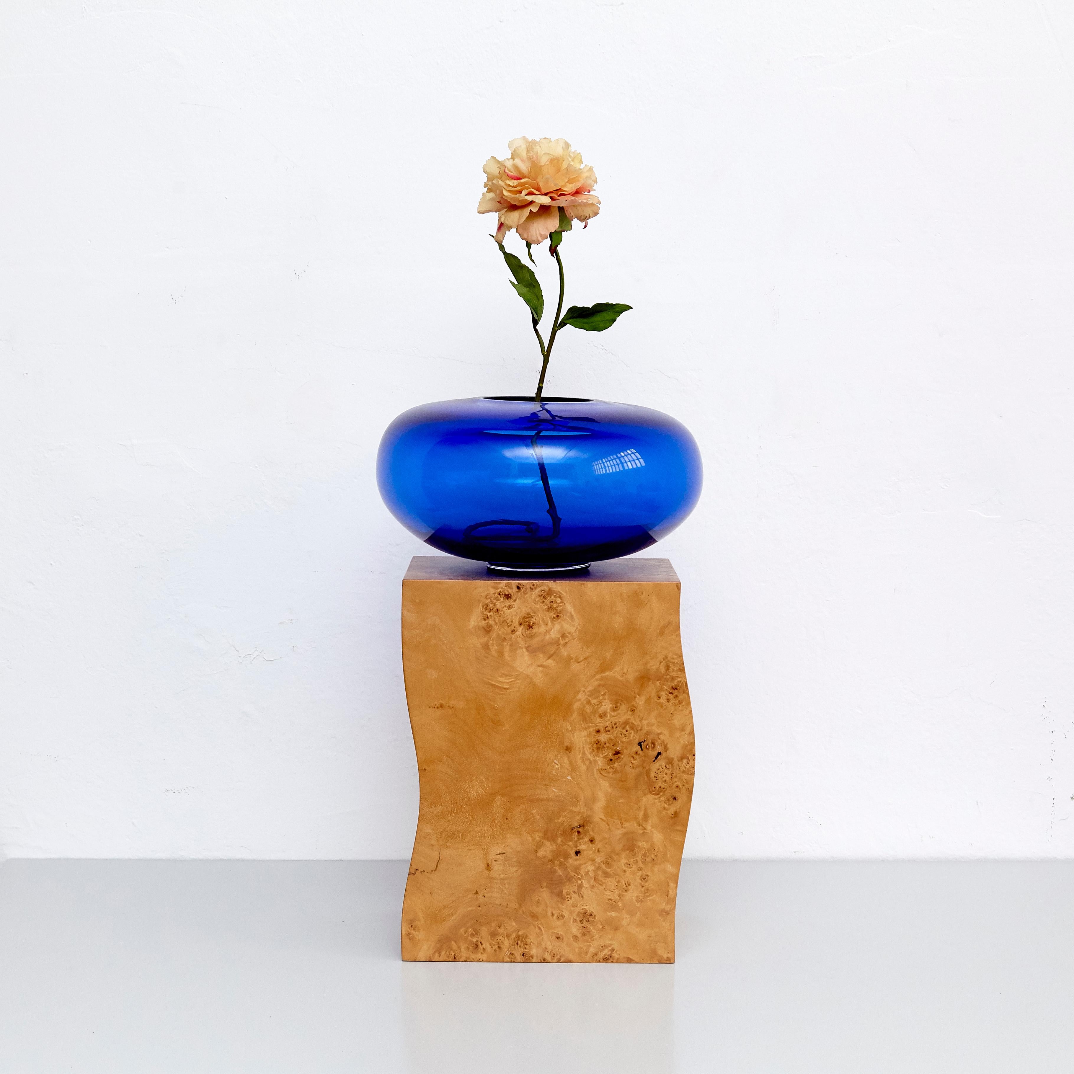 Ettore Sottsass Q Limited Edition Vase in Wood and Murano Glass for Flowers In Good Condition In Barcelona, Barcelona