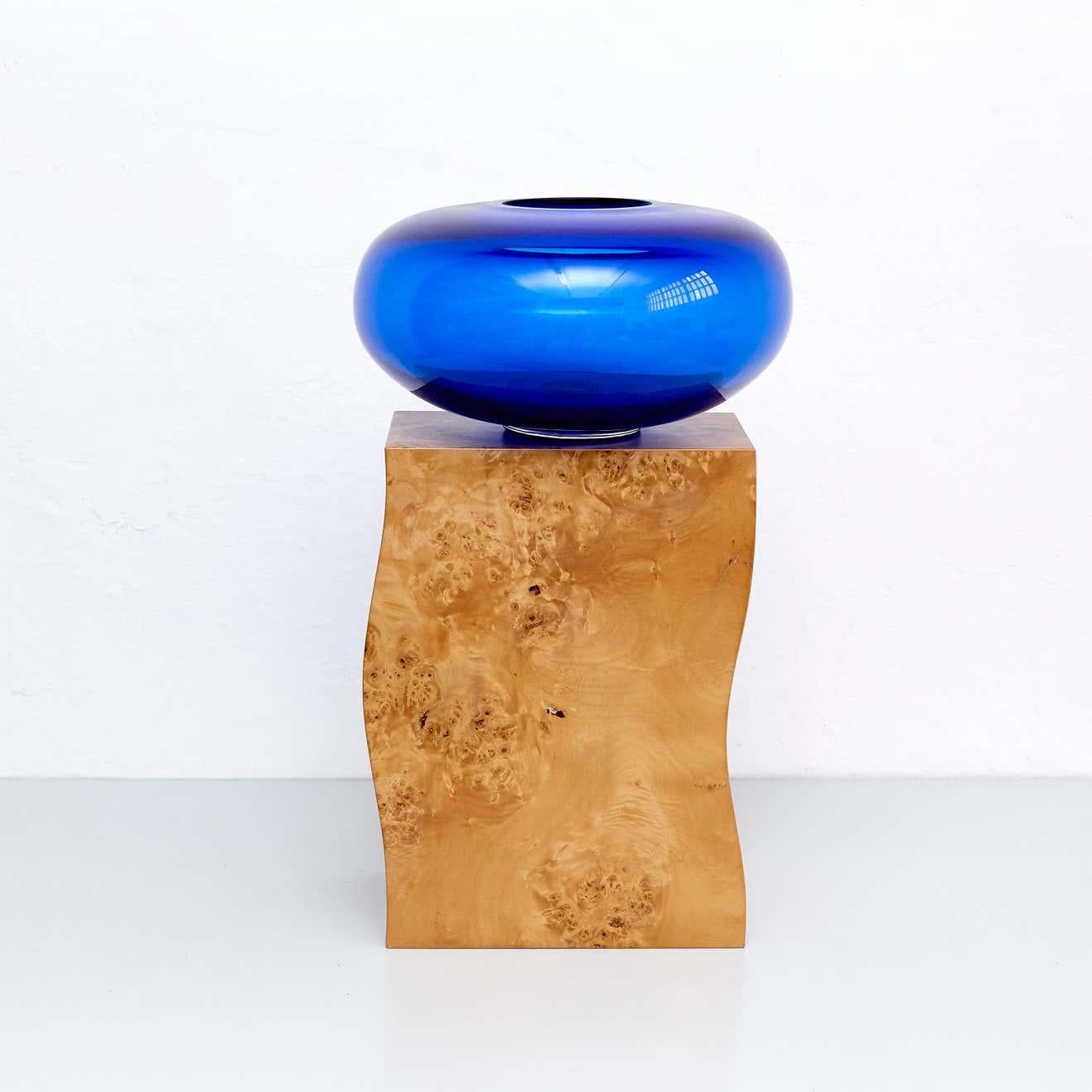 Modern Ettore Sottsass Q Limited Edition Vase in Wood and Murano Glass for Flowers