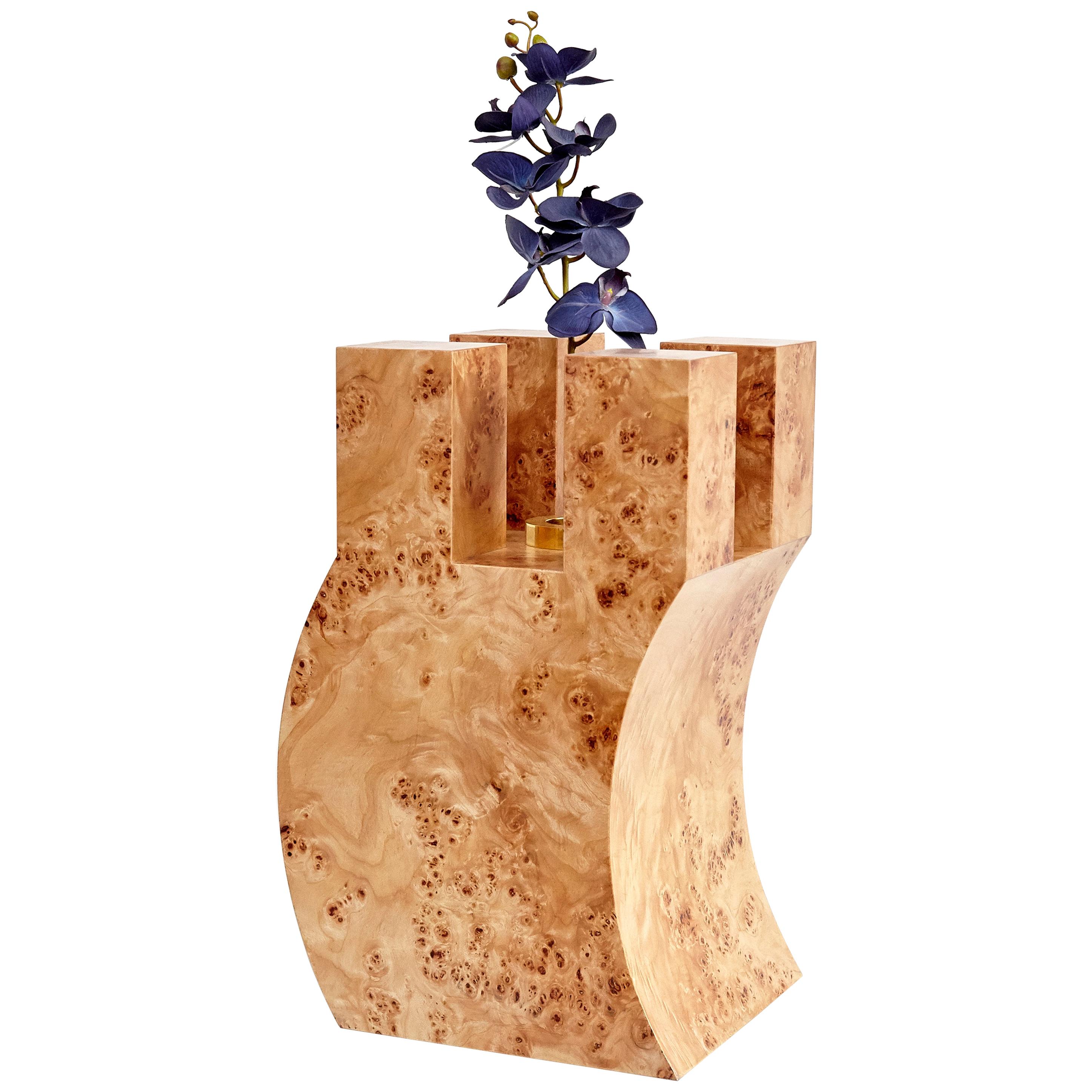 Ettore Sottsass R Limited Edition Vase in Wood and Murano Glass for Flowers