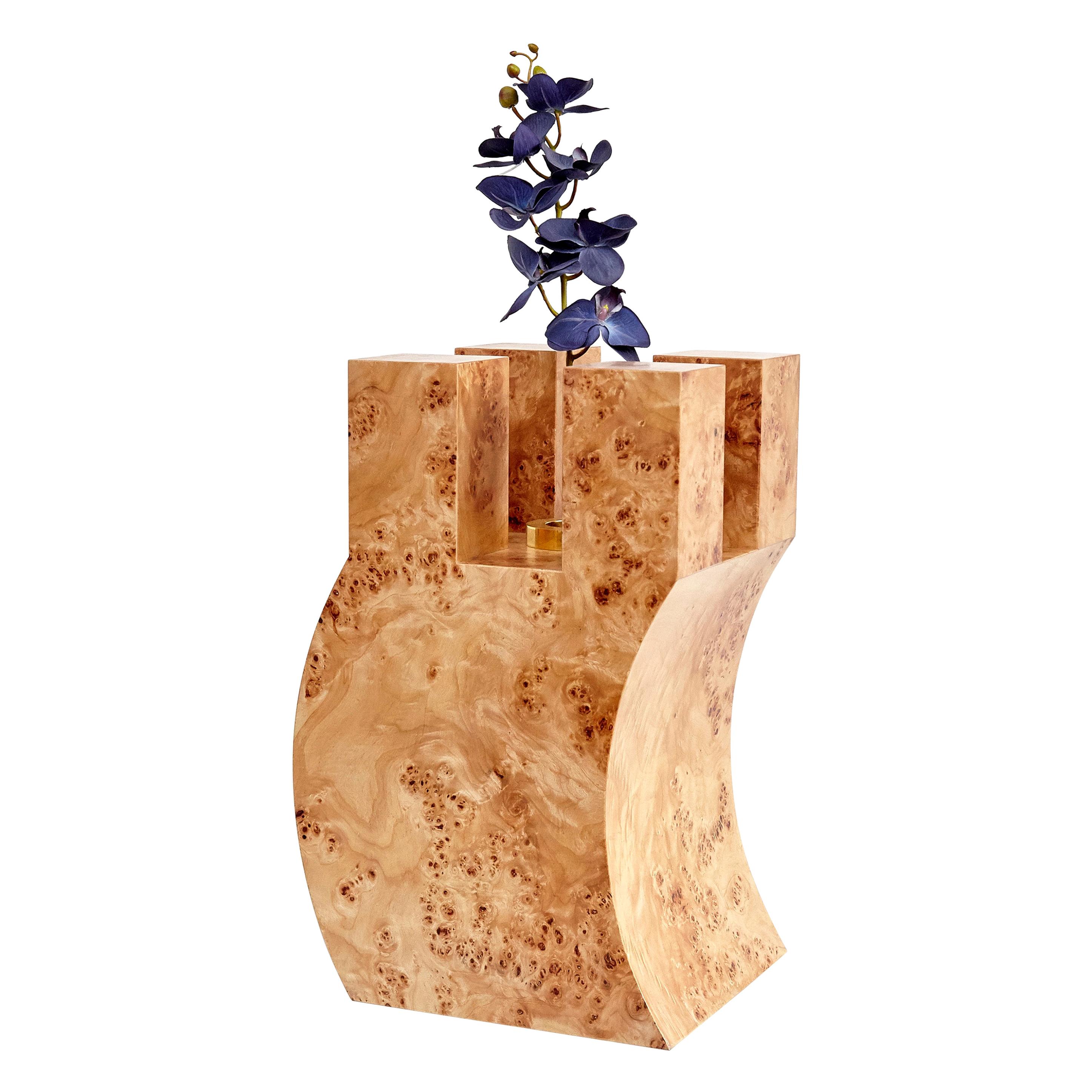 Ettore Sottsass R Limited Edition Vase in Wood and Murano Glass for Flowers