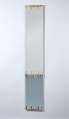 Ettore Sottsass: Rare Brass Mirror with Two-Colored Glass and Shelf, Italy 1958
