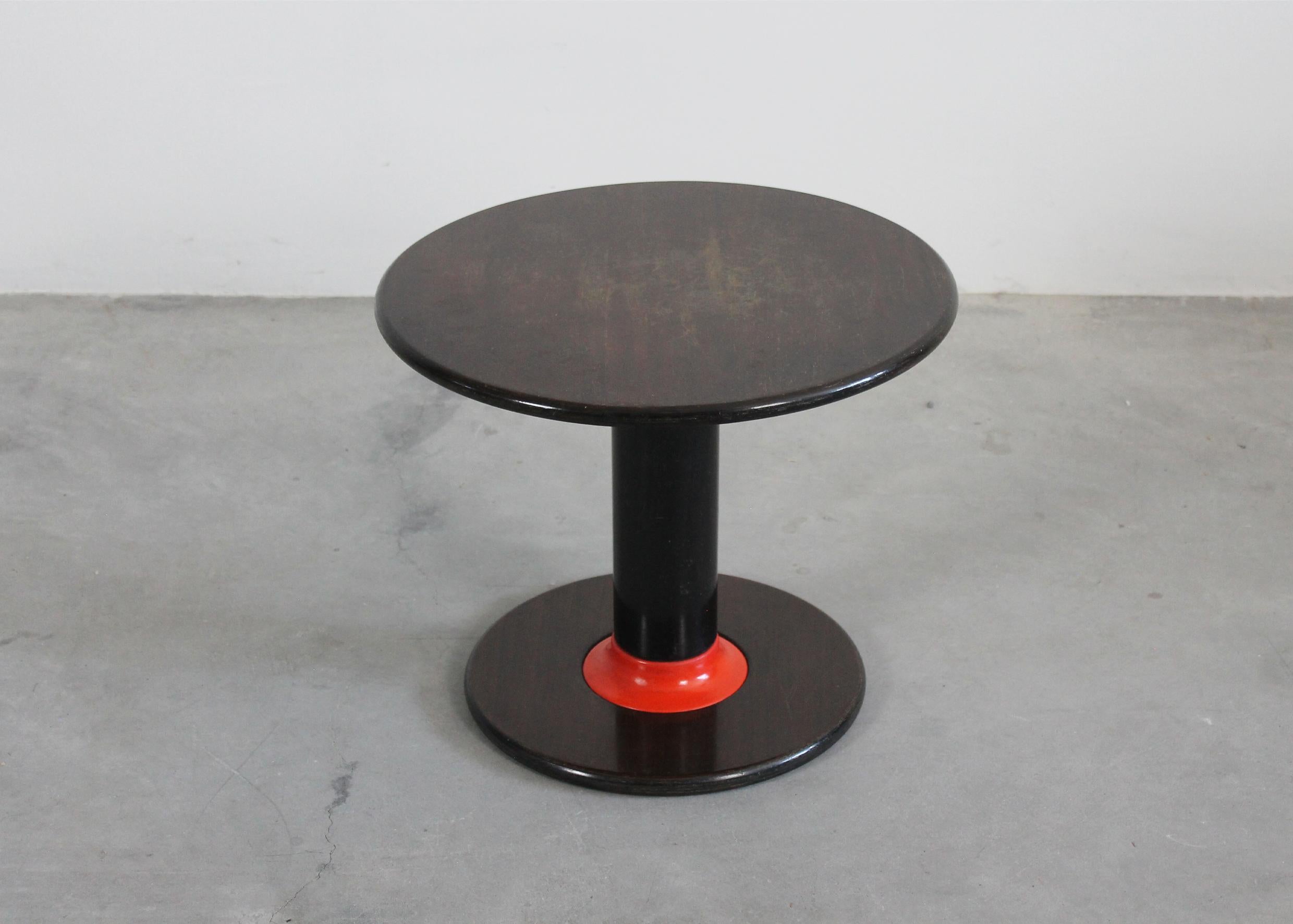 Italian Ettore Sottsass Rocchetto Round Side Table in Walnut Wood by Poltronova 1964  For Sale
