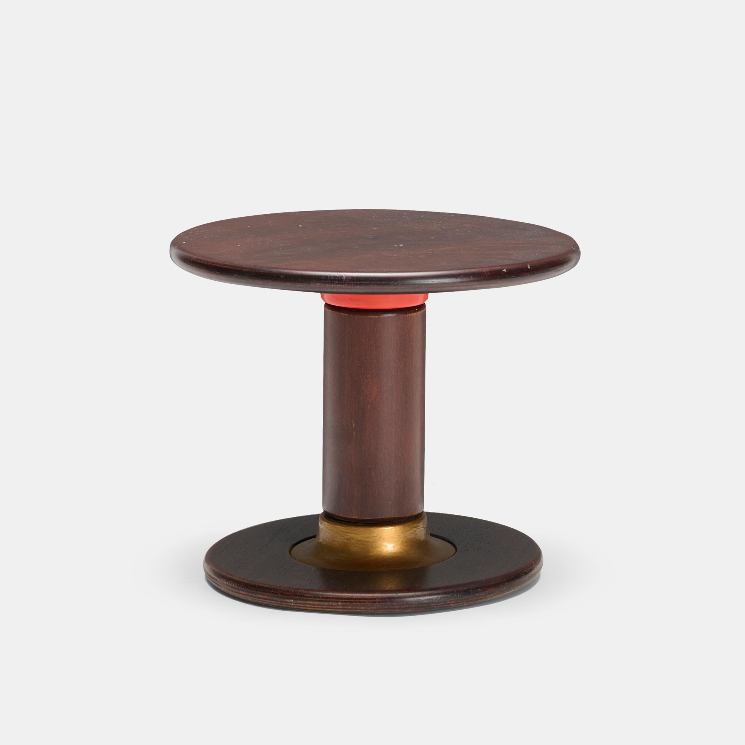 Ettore Sottsass Rocchettone table model no. T36, ca. 1965 for Poltronova, Italy circa 1965. 

Materials: Walnut, lacquered wood, gilt wood.

Dimensions: 11 3/4