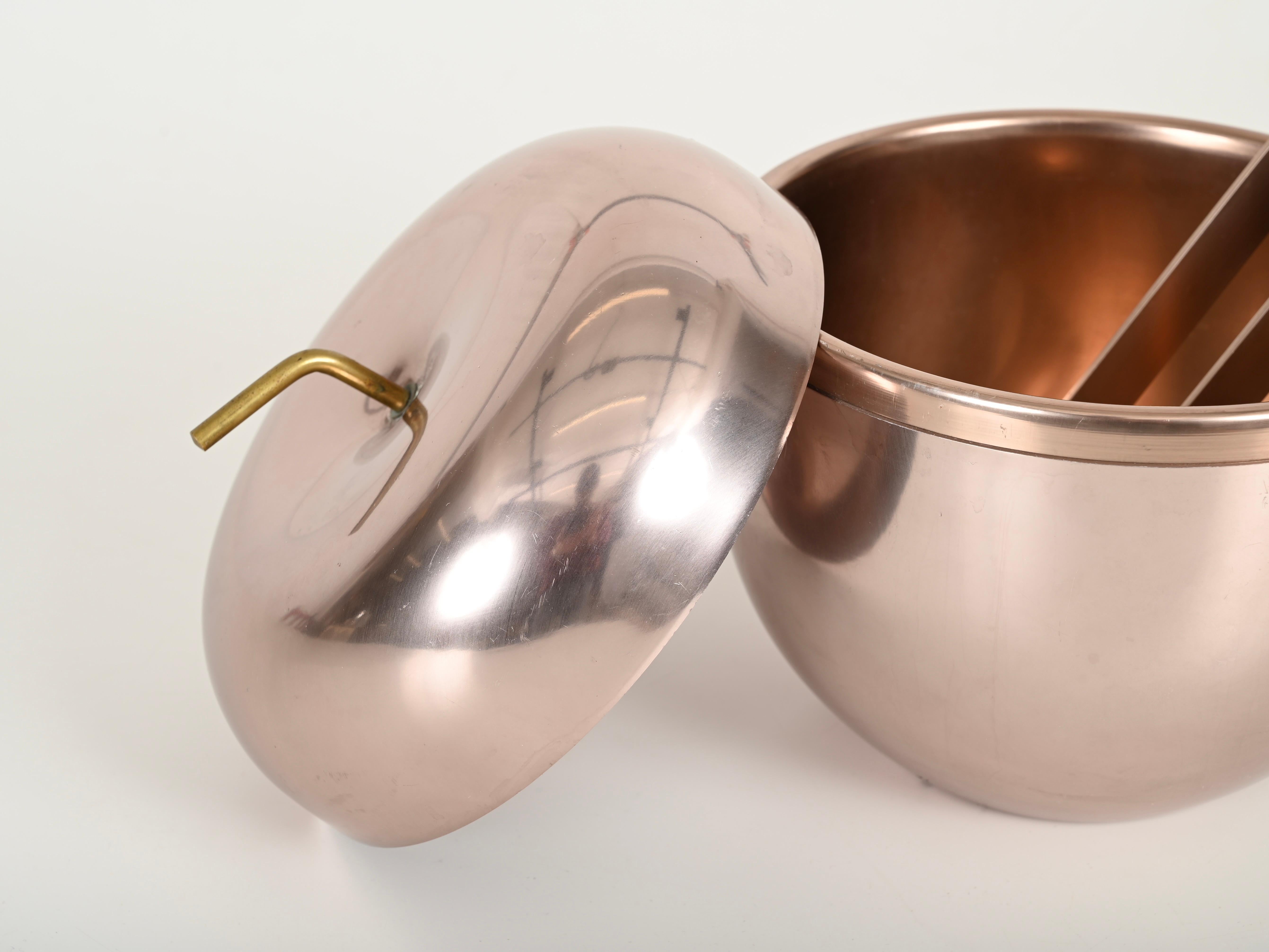 Großer Eiskübel „ Apple“ aus Roségold von Ettore Sottsass, Italien 1950er Jahre im Angebot 4