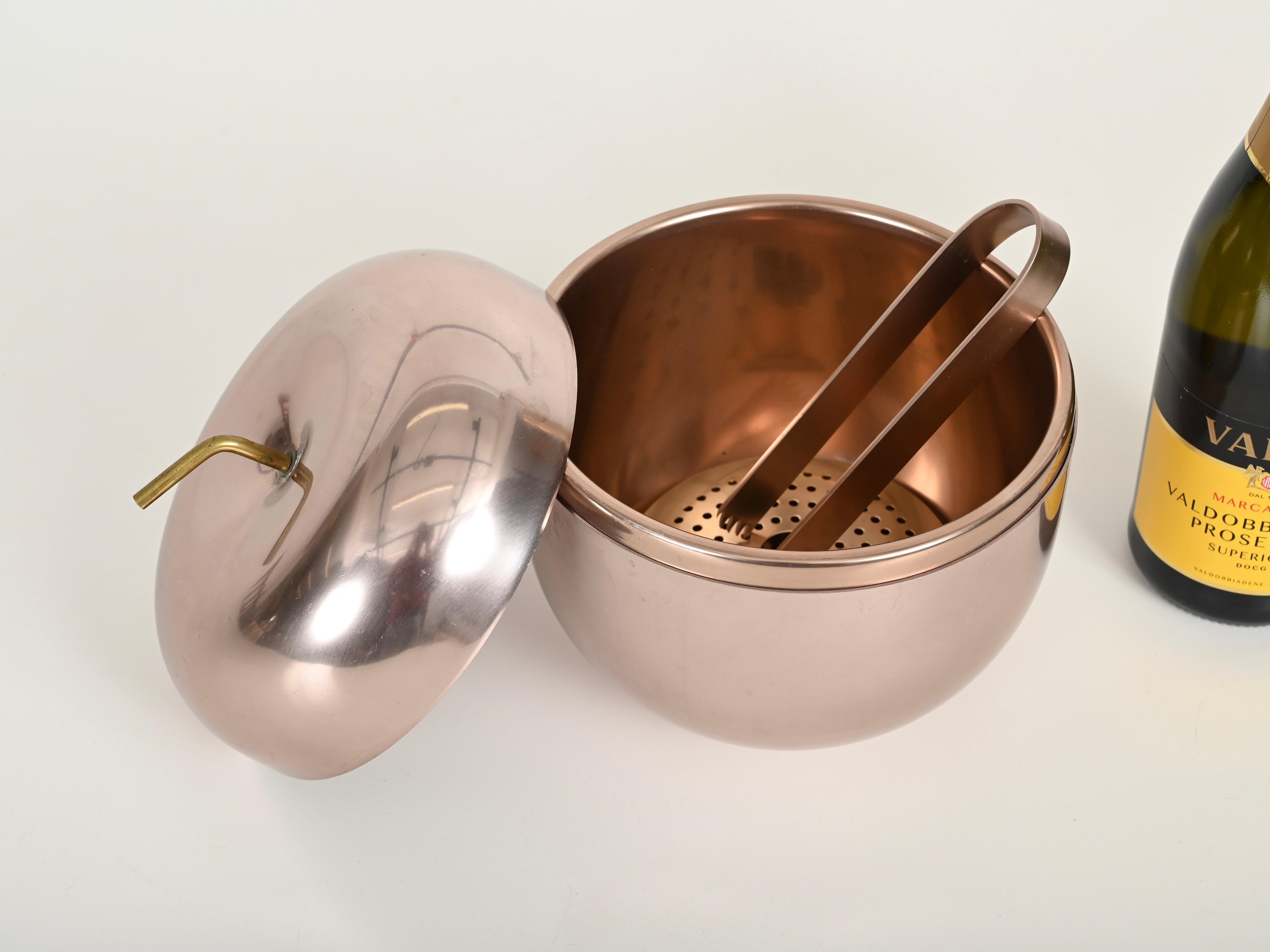 Großer Eiskübel „ Apple“ aus Roségold von Ettore Sottsass, Italien 1950er Jahre (Metall) im Angebot