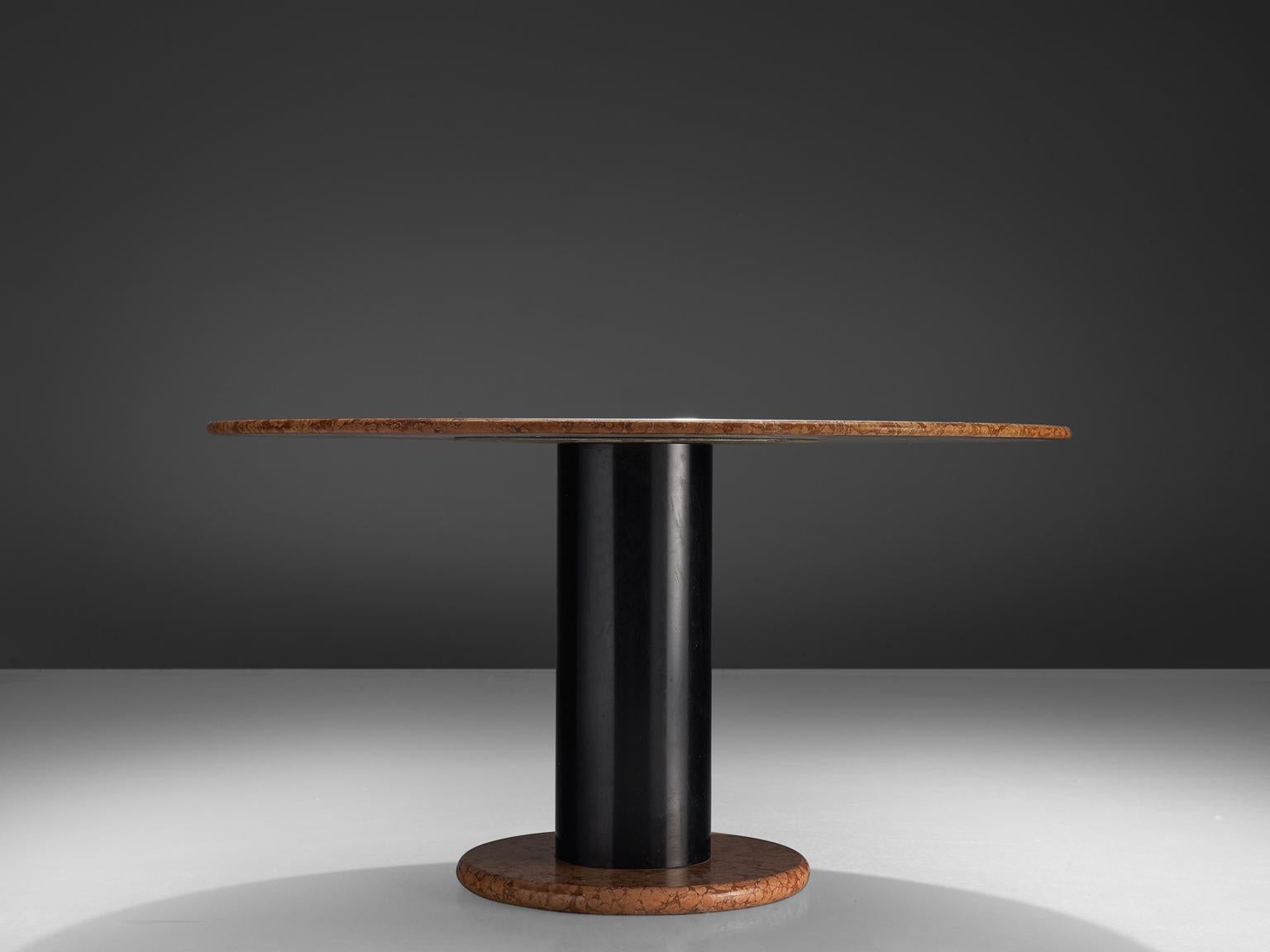 Scandinavian Modern Ettore Sottsass Rose Marble Pedestal Dining Table