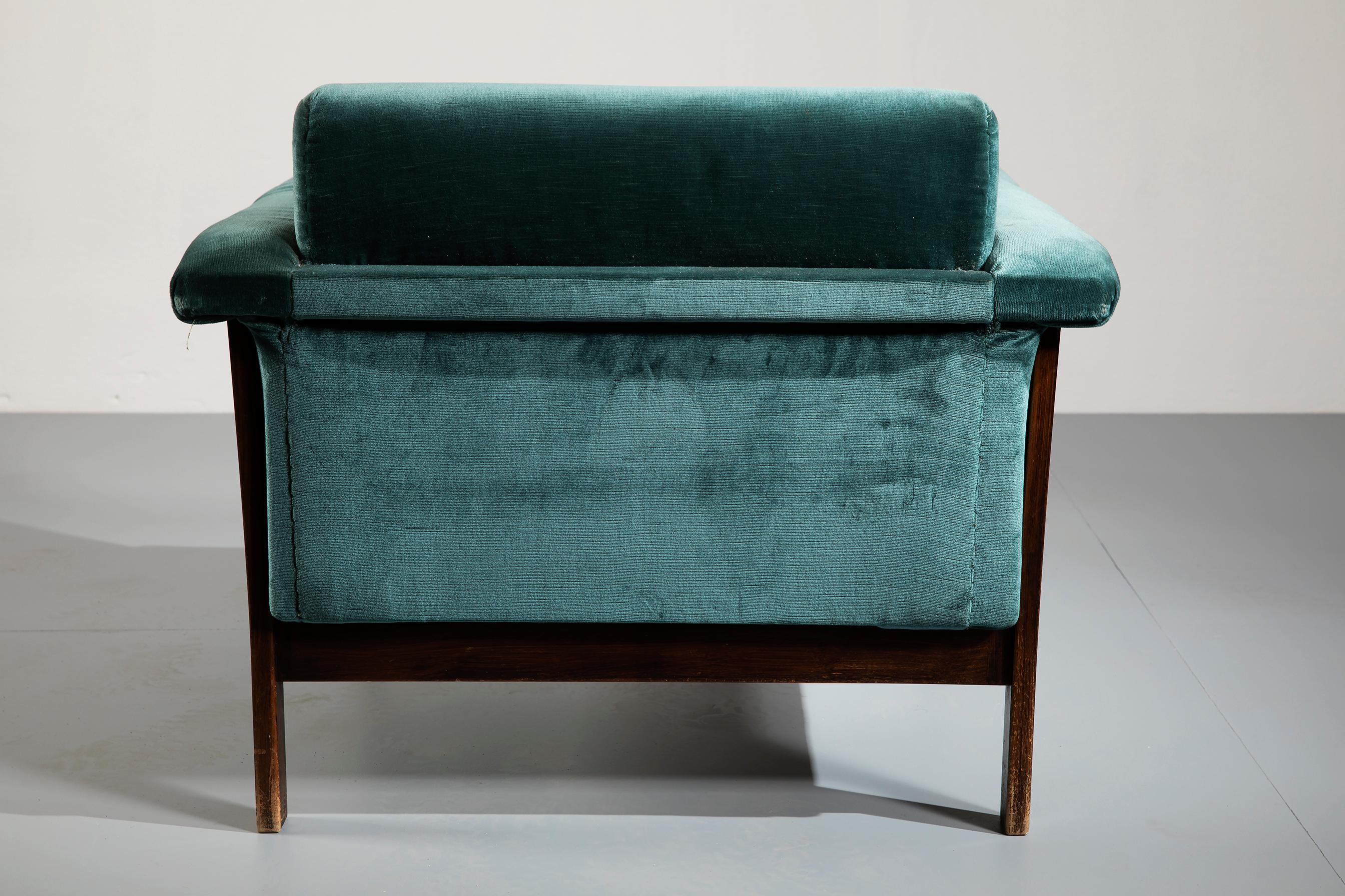 Ettore Sottsass Rosewood and Teal Fabric 'Canada' Armchair for Poltronova, 1958 For Sale 6
